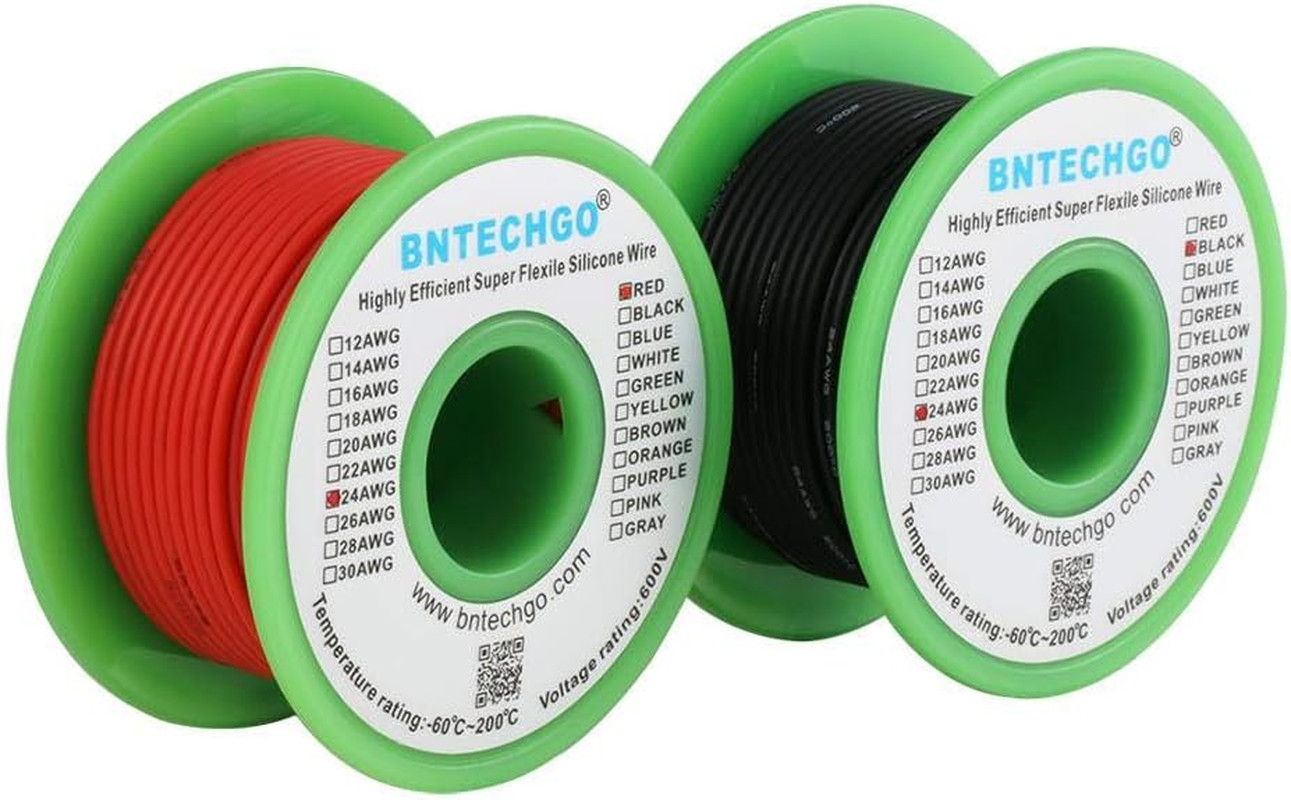 BNTECHGO 24 Gauge Silicone Wire Spool Red 50Ft and Black 50Ft Flexible 24 AWG St
