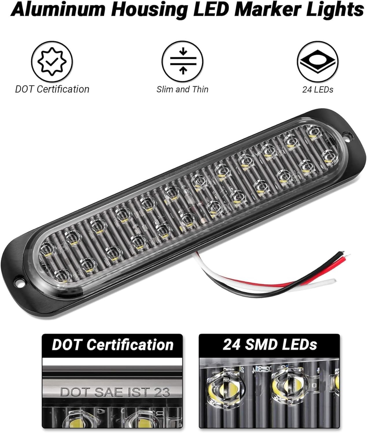 24LEDs Trailer Backup Reverse Light Surface Mount 7.5 inch Bar-White
