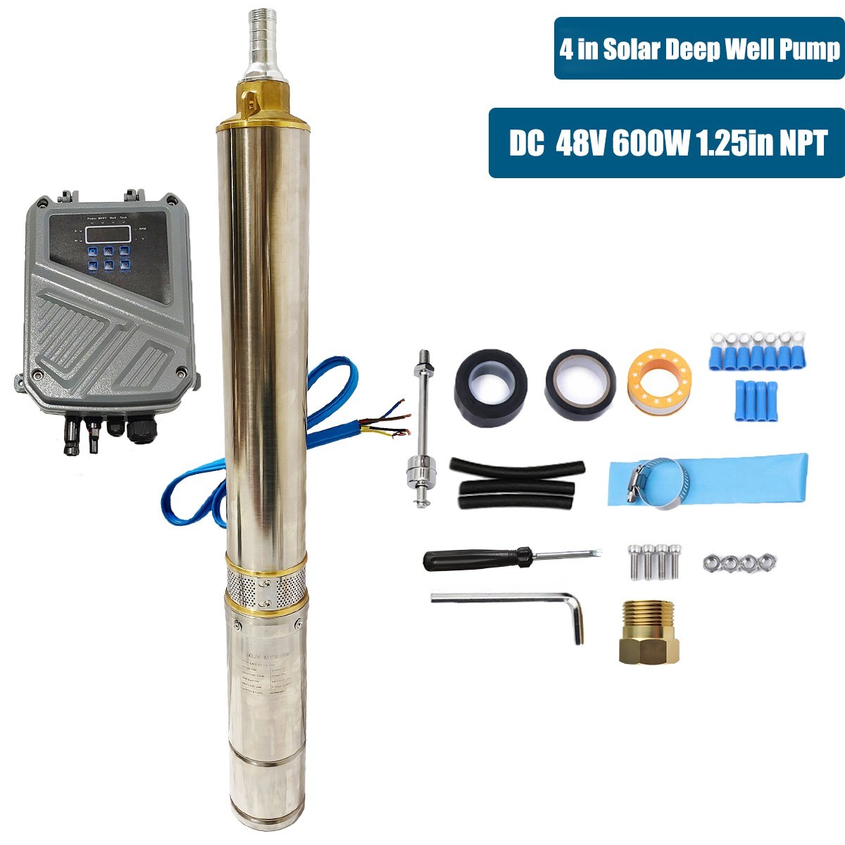 2HP 4in Solar Pump Submersible Pump Bore Deep Well Pump+MPPT Controller DC 110V
