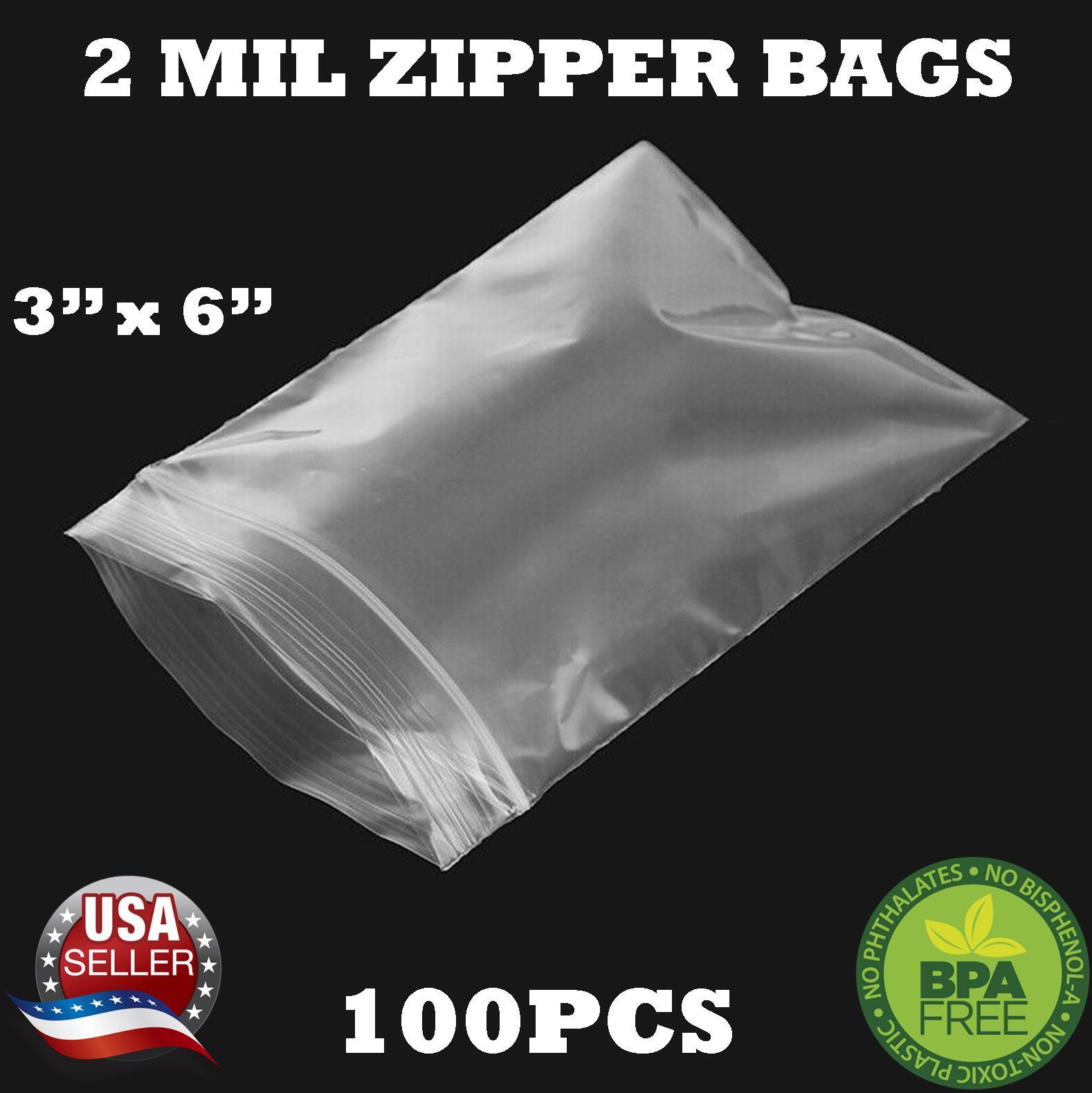 100 – 3″ x 6″ ZIP SEAL TOP LOCK BAGS CLEAR 2 MIL PLASTIC RECLOSABLE BAGGIES