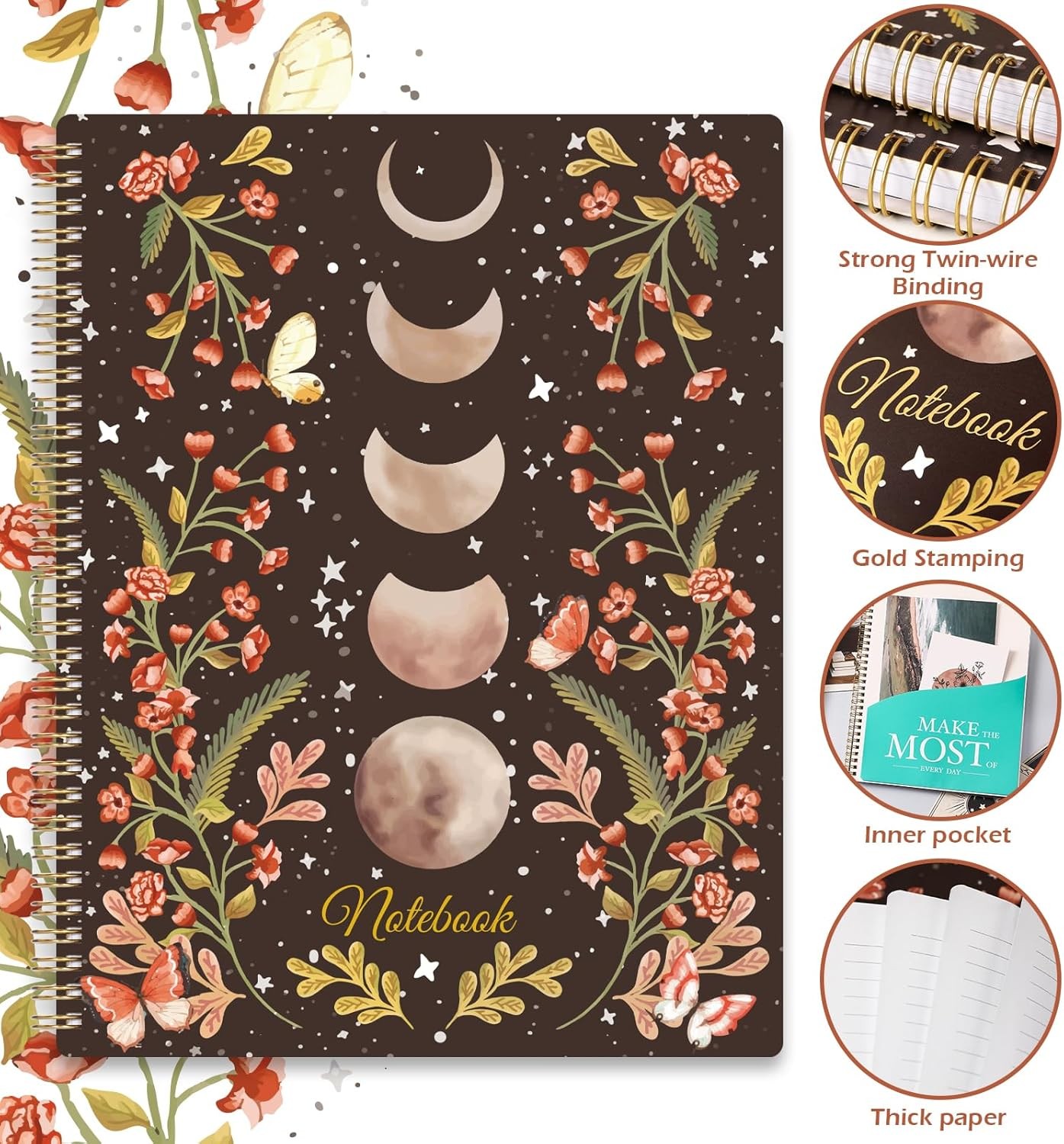 Spiral Notebook – Notebooks Bound with Back Pocket, Lined Journal…