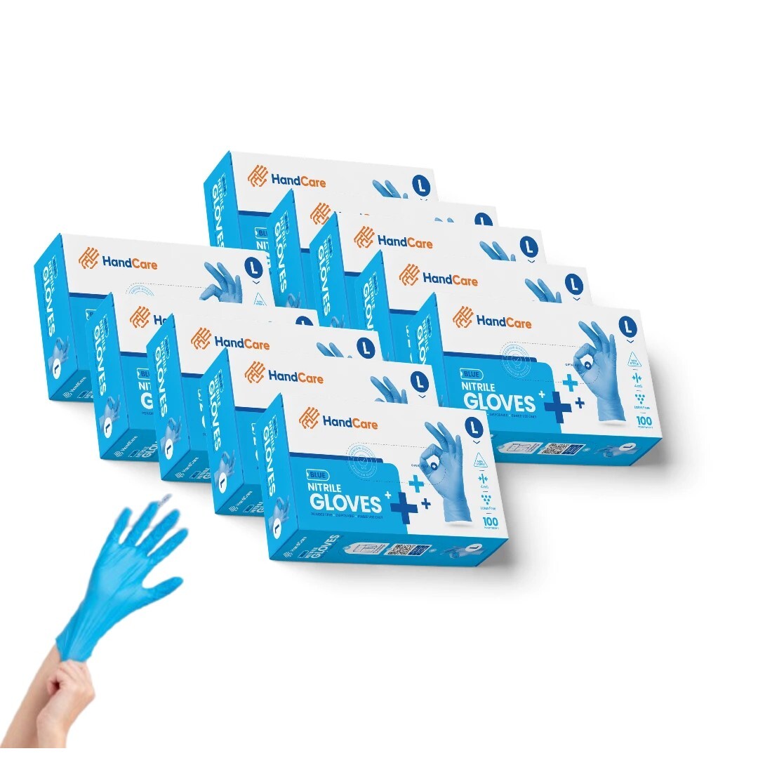 HandCare Blue Nitrile Gloves – Exam Grade, Powder Free (4 Mil), 100 Gloves 1 Box