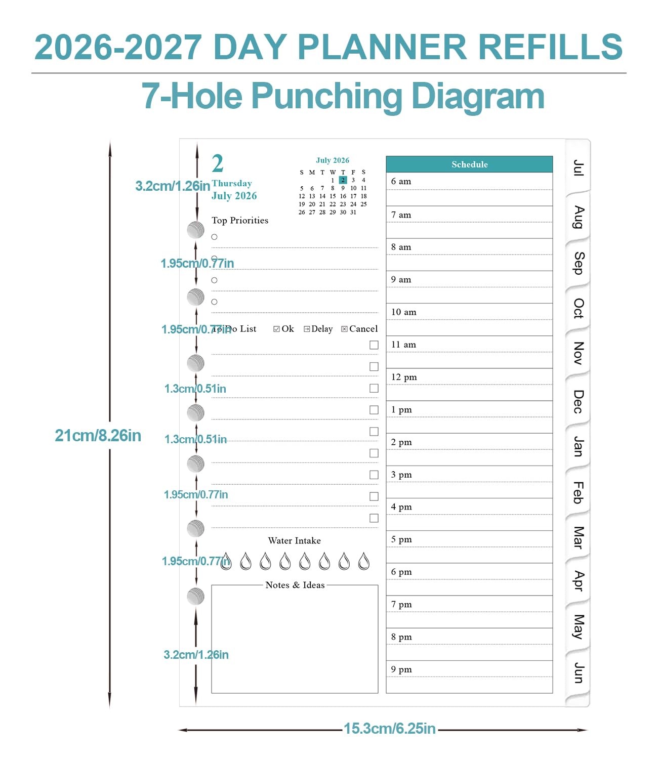 2026-2027 Planner Refills – One Page Per Day Daily & Monthly Planner, July 2026-