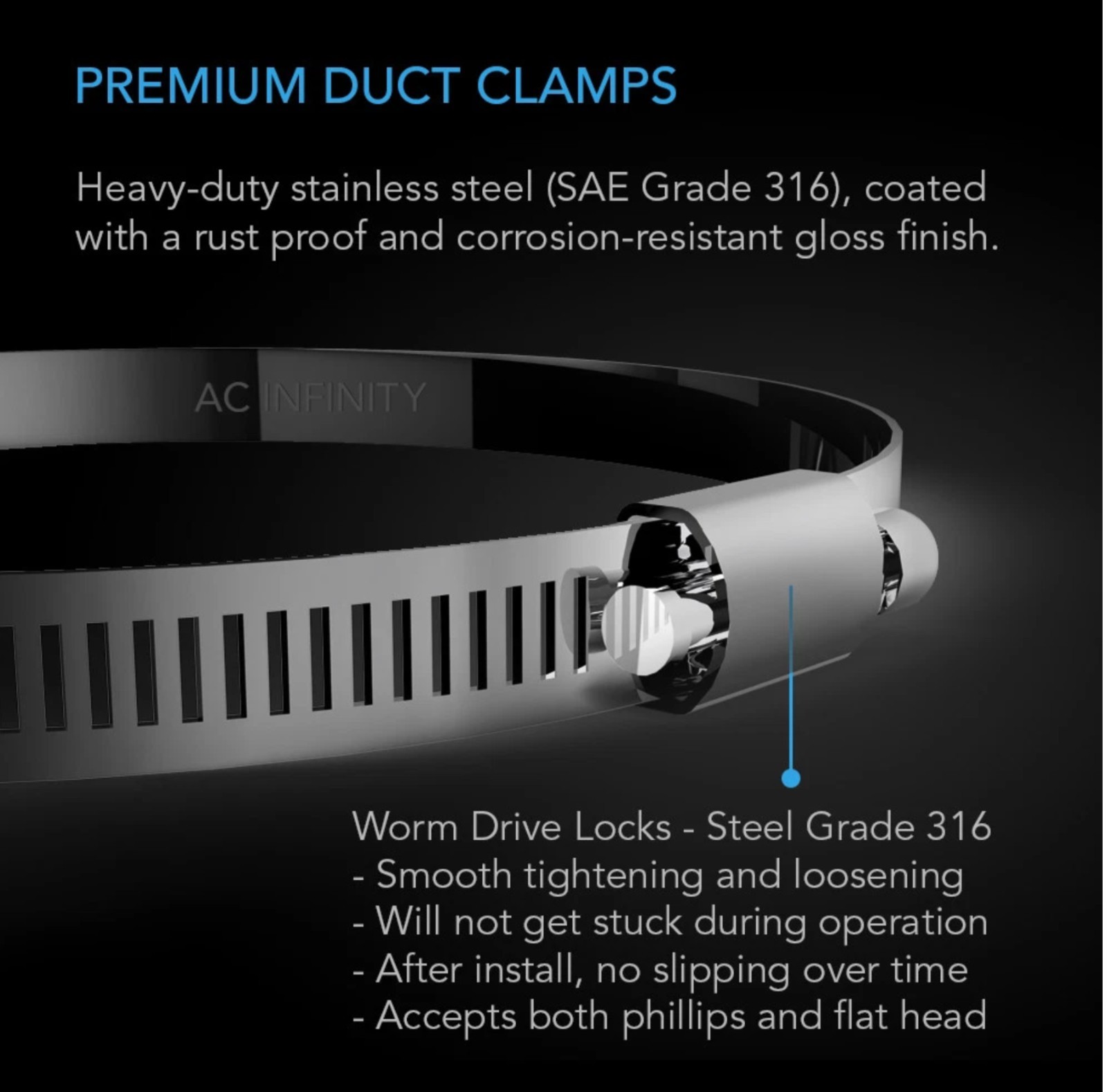 Stainless Steel Clamps, 8-Inch (Pack of 8 ) for Ducting, Exhaust, Ventilation