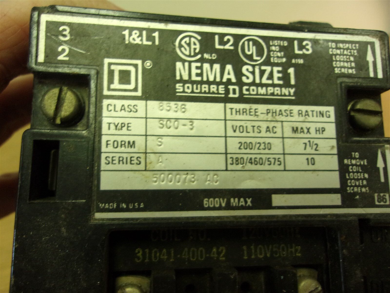 Square D 8536 SCO-3 Series A Starter *FREE SHIPPING*