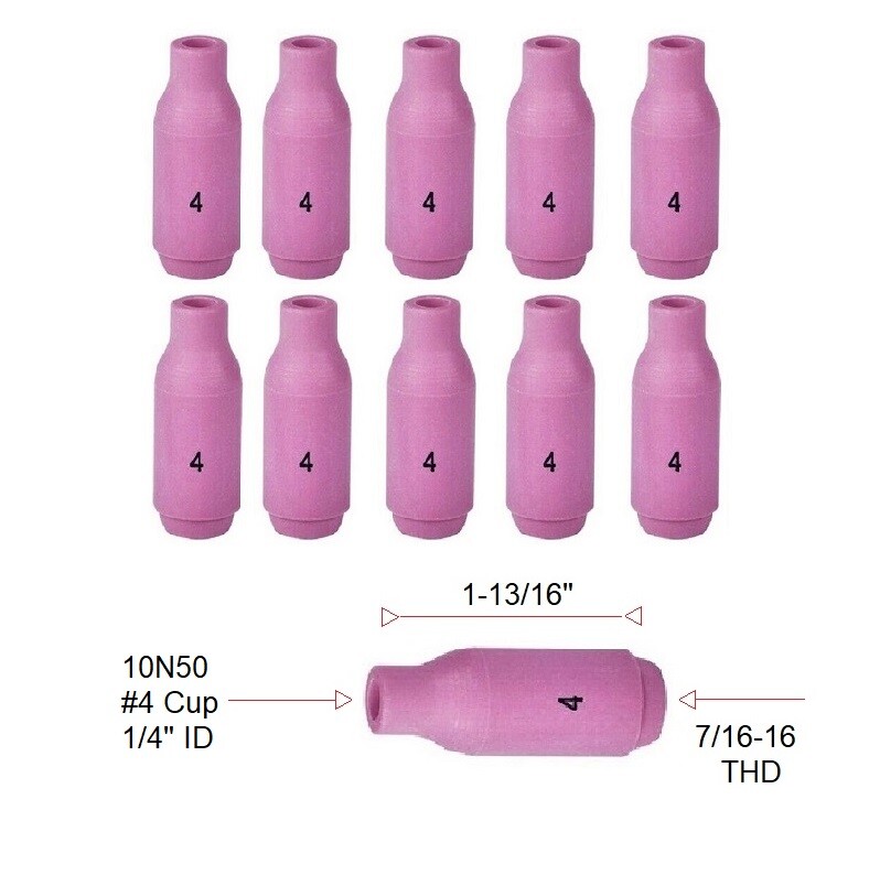 TIG Ceramic Cup 10N50 #4 Welding ALUMINA Nozzle 1/4″ Fits TIG 17, 18, 26 Qty 10