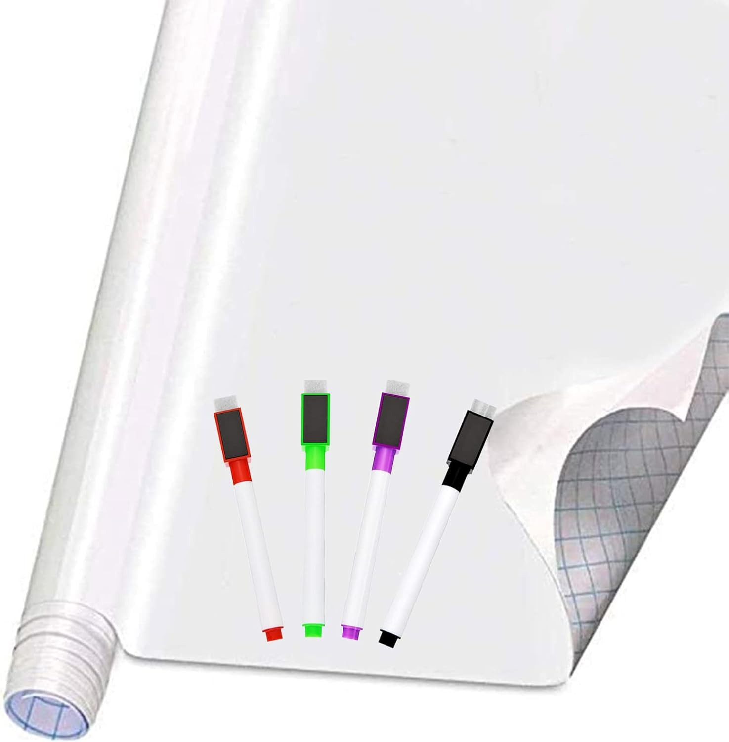 Self Adhesive Dry Erase Whiteboard Paper Roll 17.7″ x 78.7″ with 4 Markers