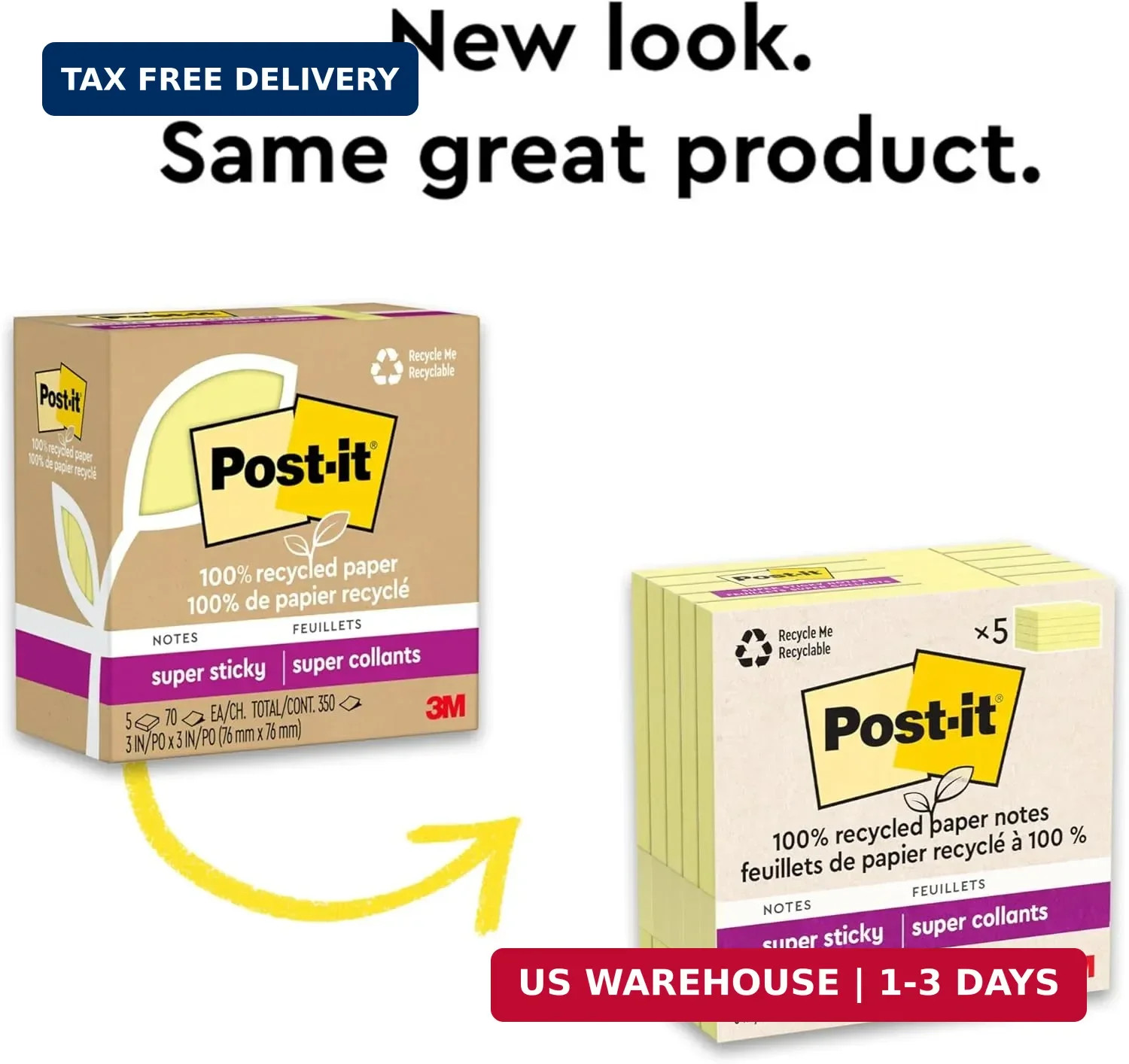 Post it Super Sticky Notes 3×3 Canary Yellow 5 Pads 70 Sheets 2X Sticking Power