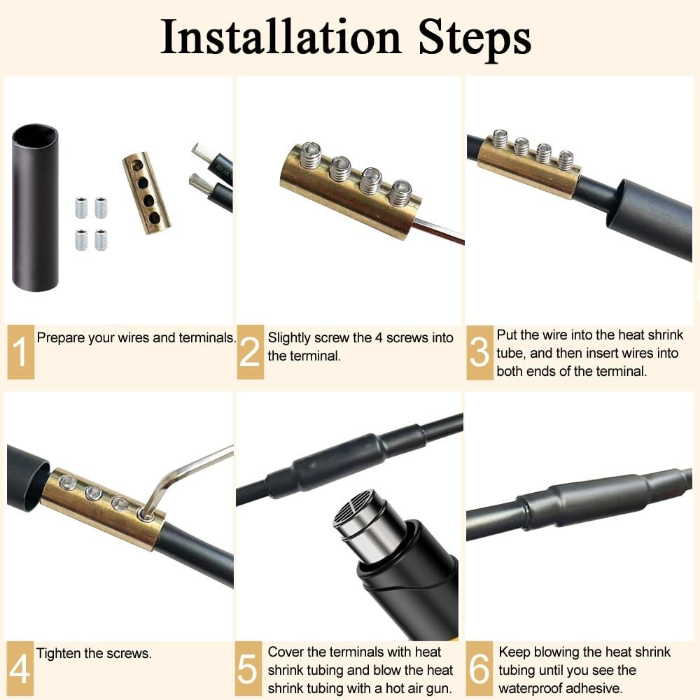 6 8 10 AWG Wire Connector Kit 80A Splicing Terminal Screw Heat Shrink Waterproof