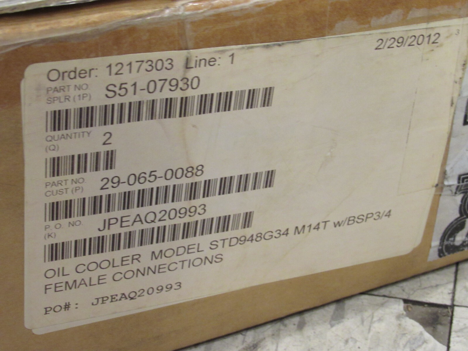 SETRAB OIL COOLER STD948G34 W/ BSP 3/4″ S51-07930 S5107930 29-065-0088
