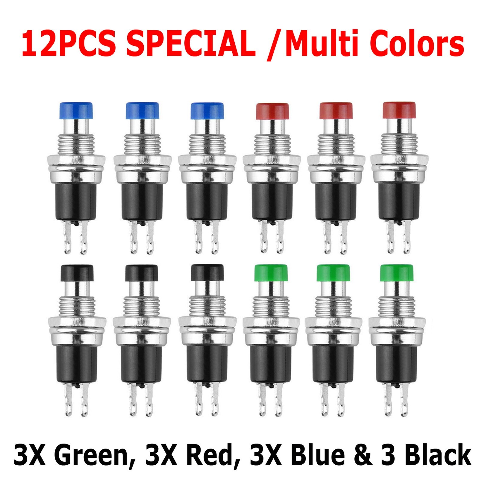 12Pcs Universal 1A 250V AC 2 Pins SPST Momentary Push Button On Off Micro Switch