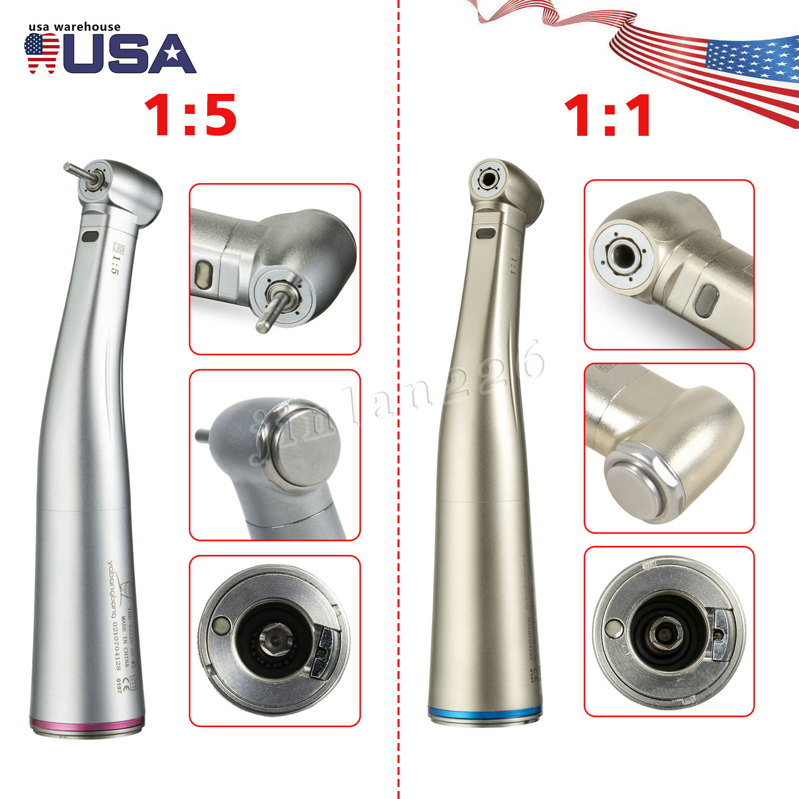 FDA Dental 1:5 1:1 Electric Fiber Optic LED Contra Angle Handpiece Fits NSK KaV