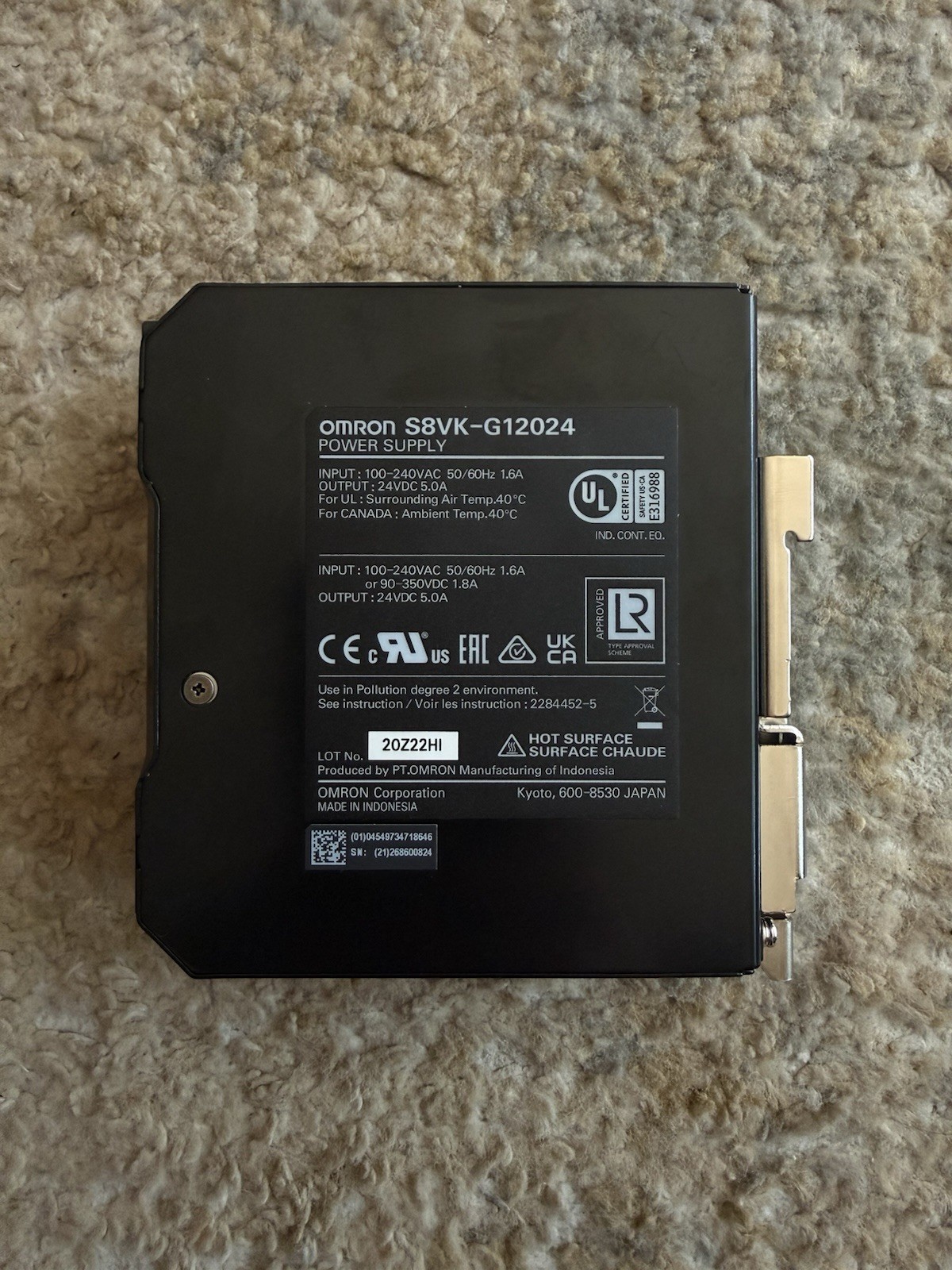 Omron S8VK-G12024 DIN Rail Switch Power Supply 24VDC 5A 120W Adjust