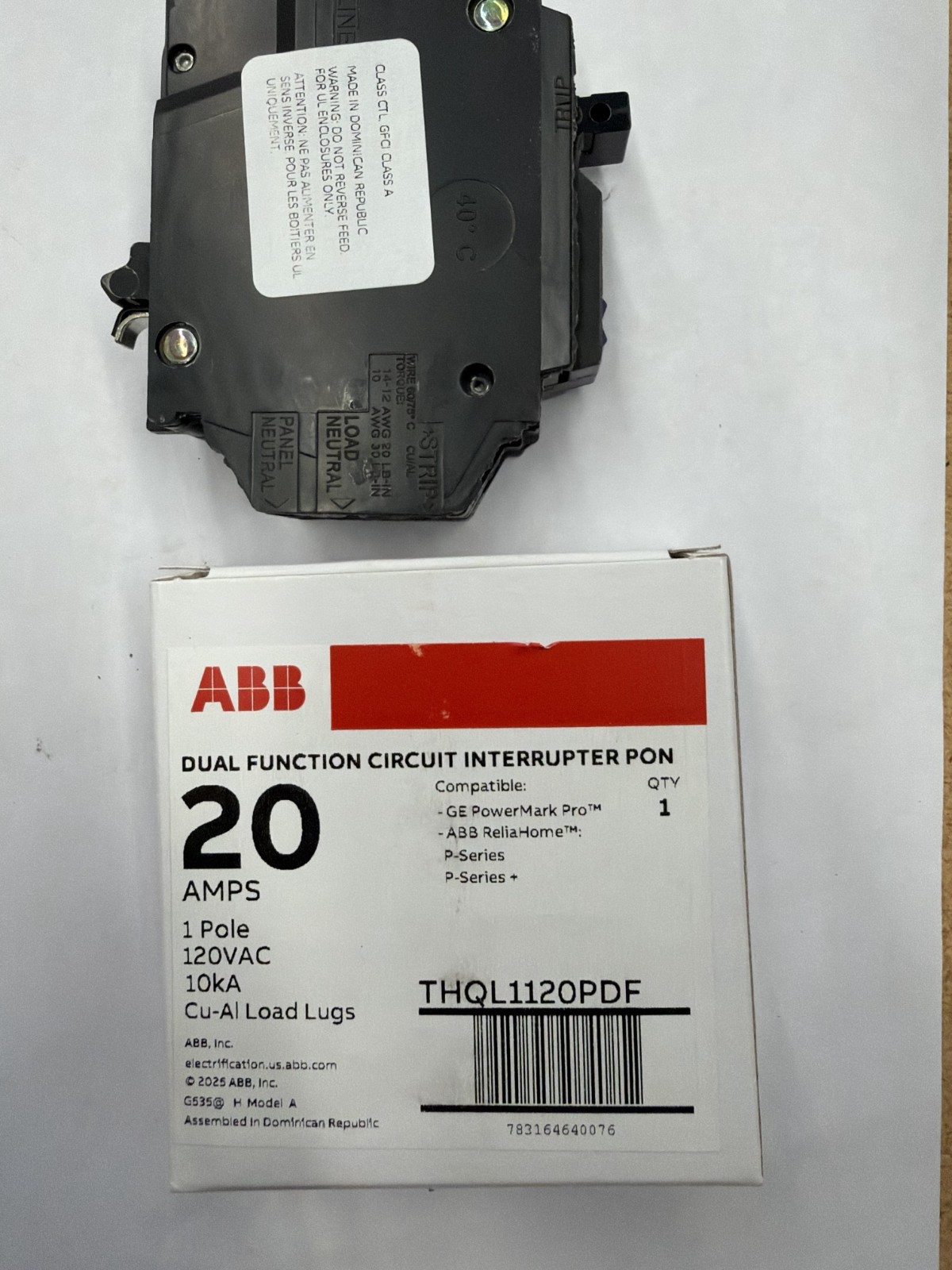 10 PCS ABB/GE THQL1120PDF – 20Amp – 1 Pole – Dual Function Circuit Breaker