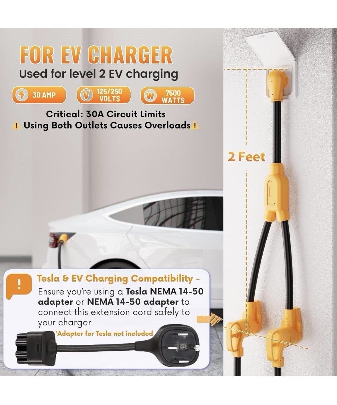 MECMO Dryer Outlet To EV Charger Adapter, NEMA 14-30P to 14-50R & 14-30R Adapter