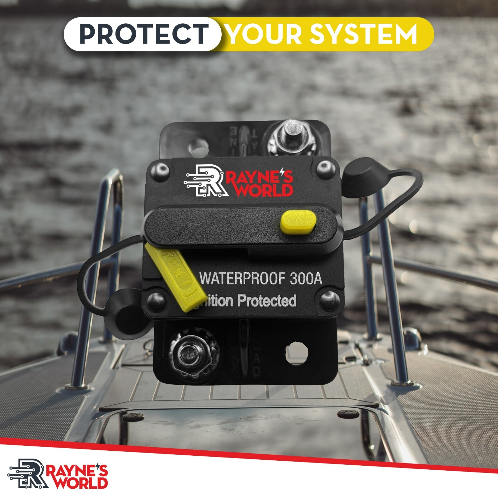 2 PACK 300 Amp Waterproof Yellow Circuit Breaker Auto/Marine/Solar 12-48V DC