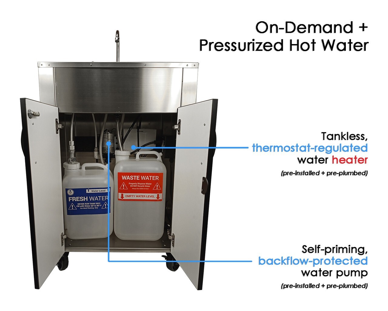 Portable Stainless Steel Sink Warewashing Station Hot/Cold Water & Splash Guard