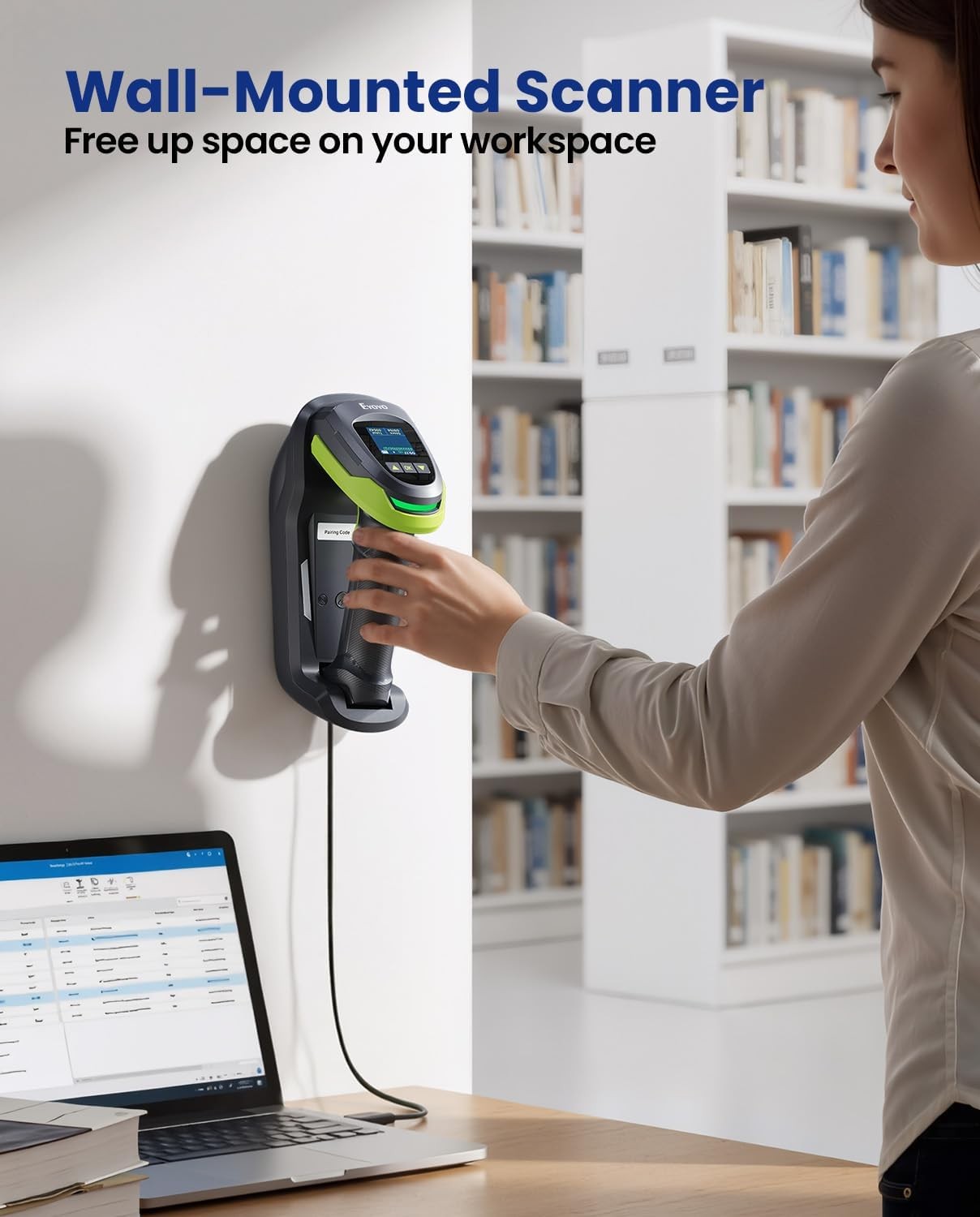 Eyoyo 2D QR Code POS Barcode Scanner Wireless with Screen,Wall-Mount & 2900mAh