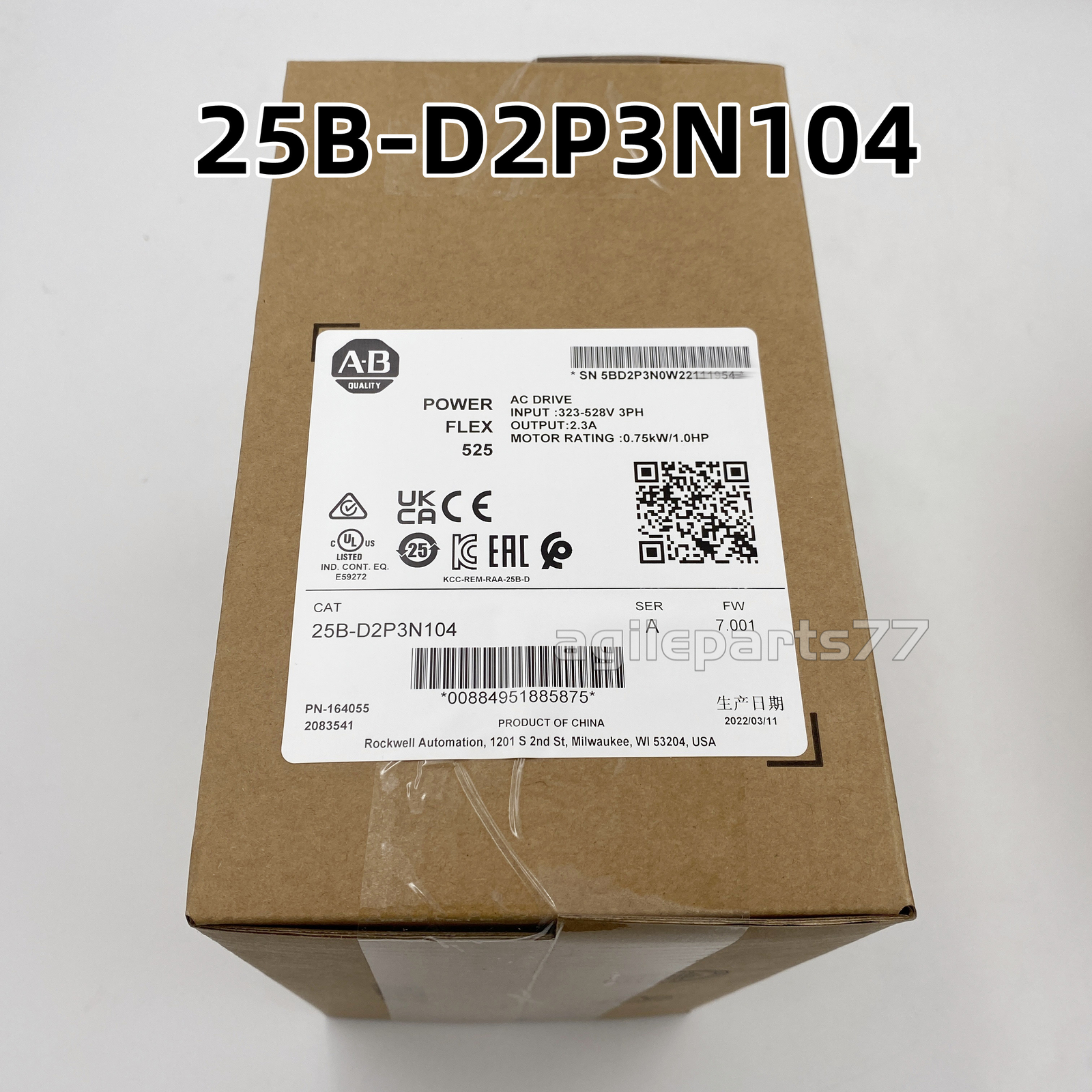 AB 25B-D2P3N104 PowerFlex 525 0.75kW 480V 1Hp AC Drive NEW factory Sealed US