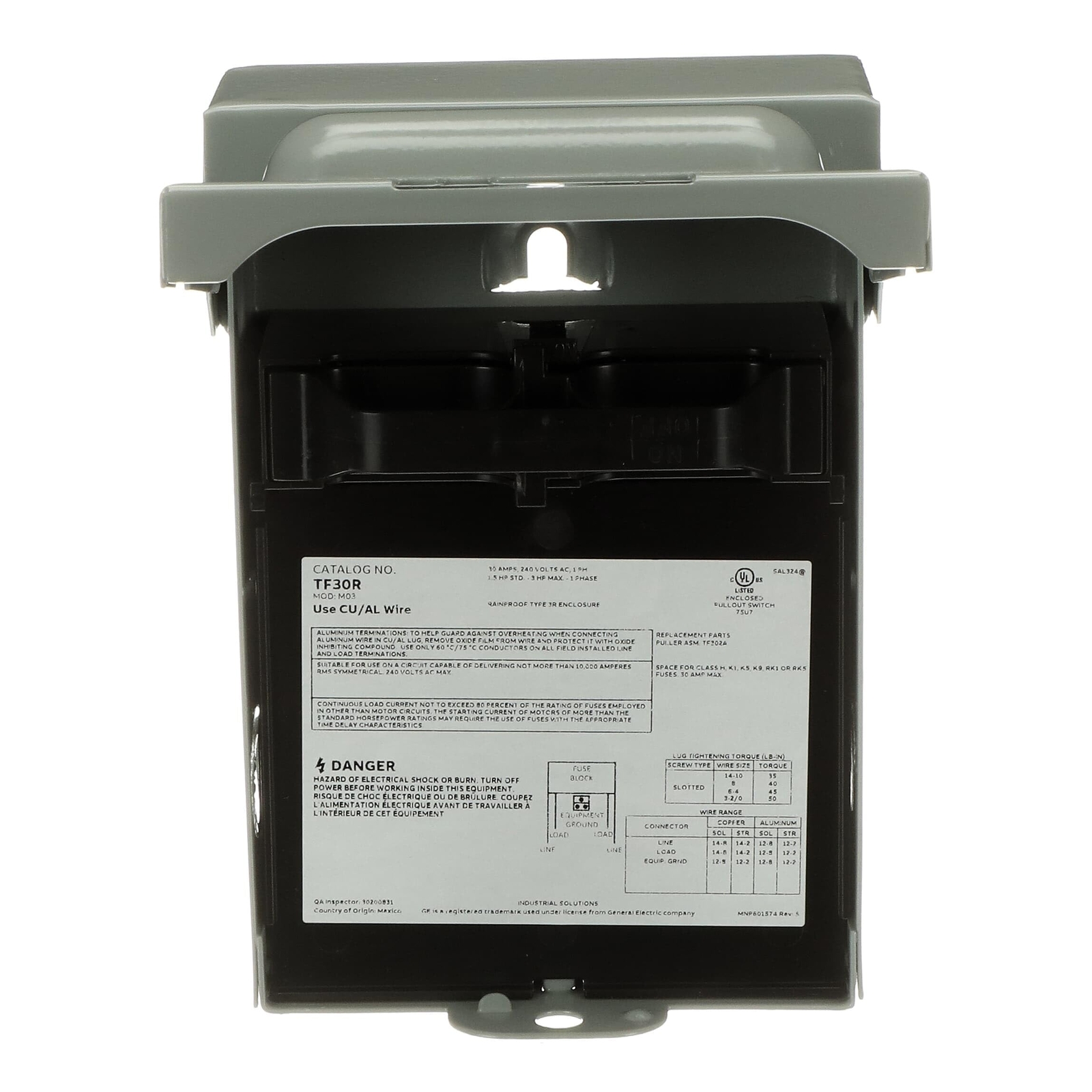 ABB 30 Amp 240 Volt AC Disconnect NEMA 3R Weather Resistant Steel Unit