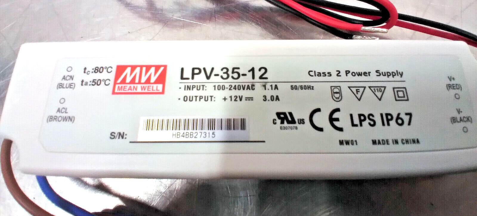 Mean Well LPV-35-12, Power Supply LED Driver, C.V., Out 12Vdc / 3A / 36W
