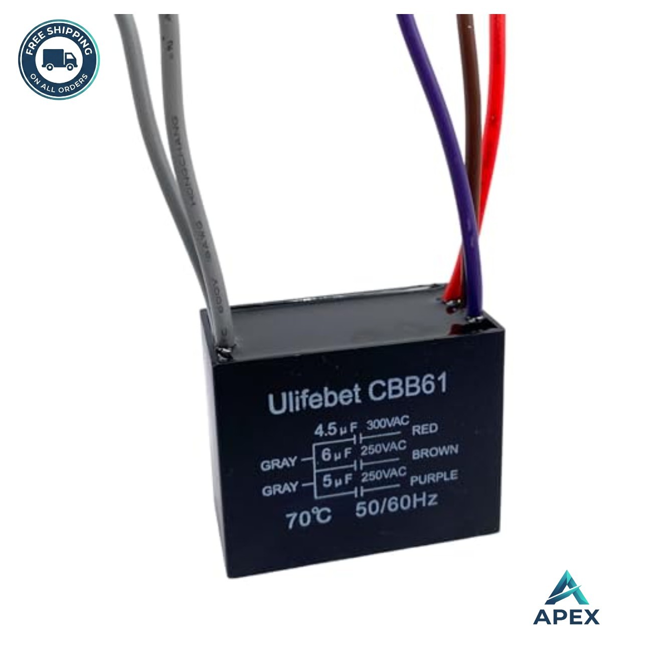 Ceiling Fan Capacitor CBB61 4.5uf 6uf 5uf 5 Wire 250V AC 50/60Hz Rectangular