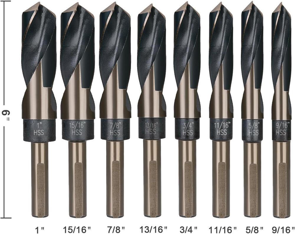 8 PCS HSS Cobalt Silver and Deming Drill Bits Set Large Size 9/16 inch to 1 inch