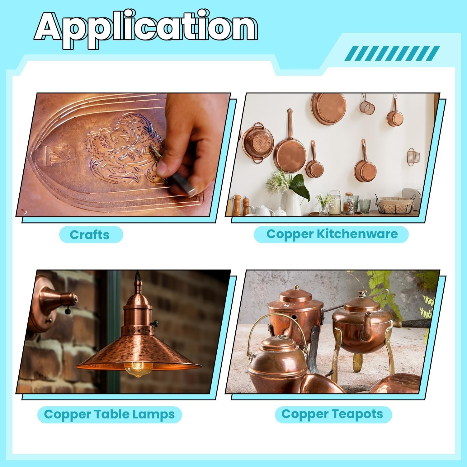 Copper Sheet, 2 Pieces of Copper Plates 2″×2″-24 Gauge(0.5mm) Thickness, 99