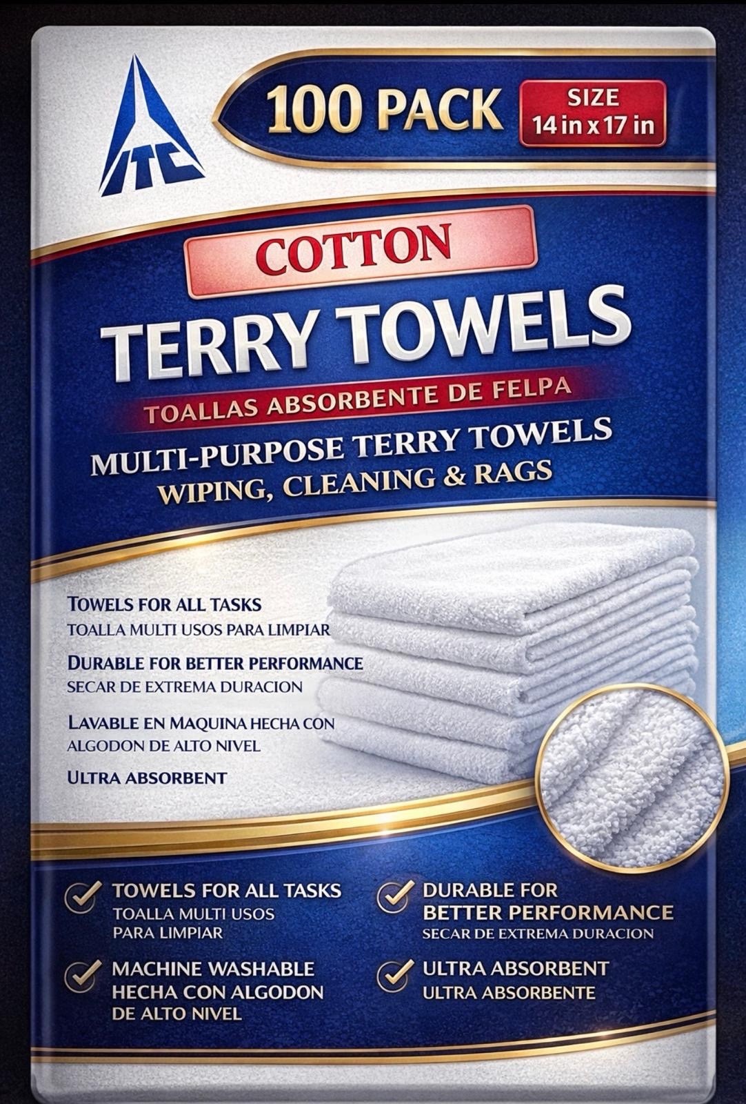 400 Count Terry Towels Ideal For Cleaning Polishing Rags 14″ x 17″ (4 Packs)