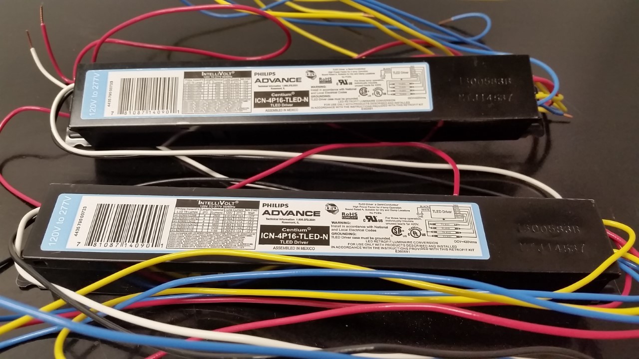 Lot of 2, PHILIPS ADVANCE ICN-4P16-TLED-N LED T8 Driver,120 to 277 VAC, 9-1/2 in