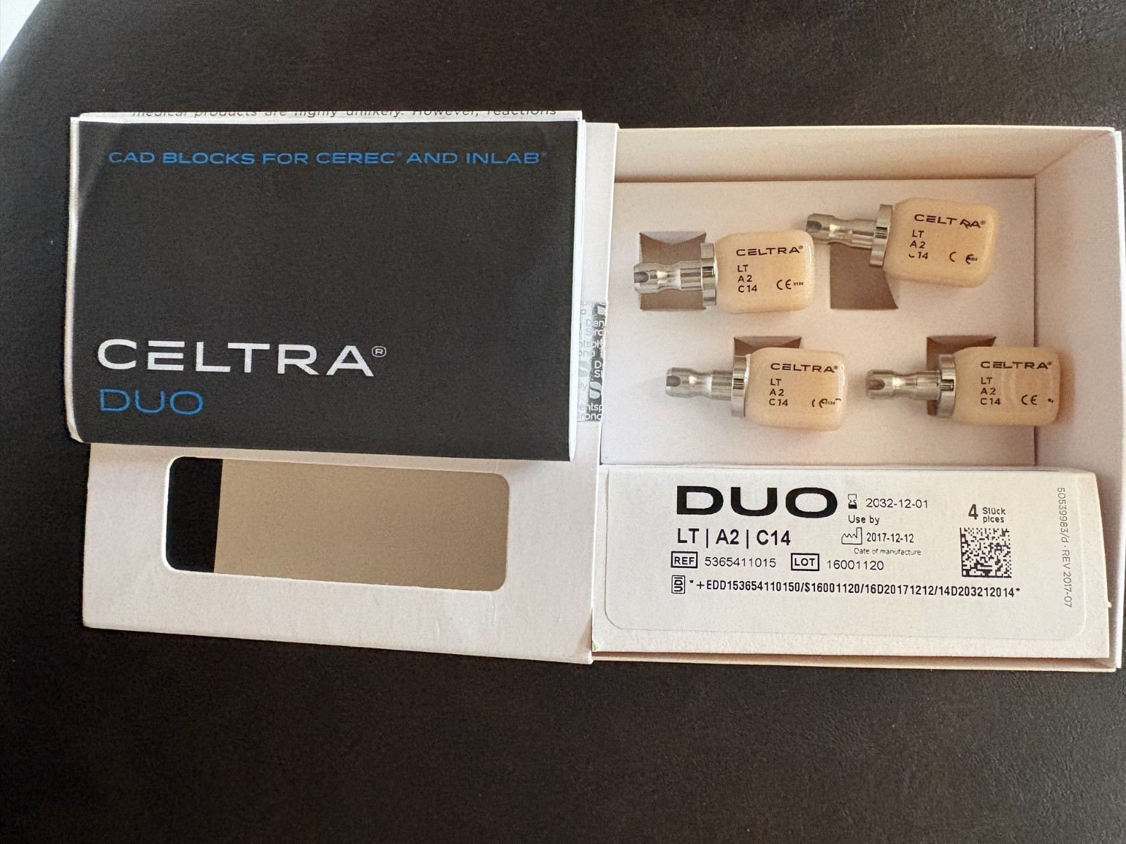 Dentsply Sirona Celtra Duo LT A2 C14 CAD CAM Blocks 4pcs CEREC new in box