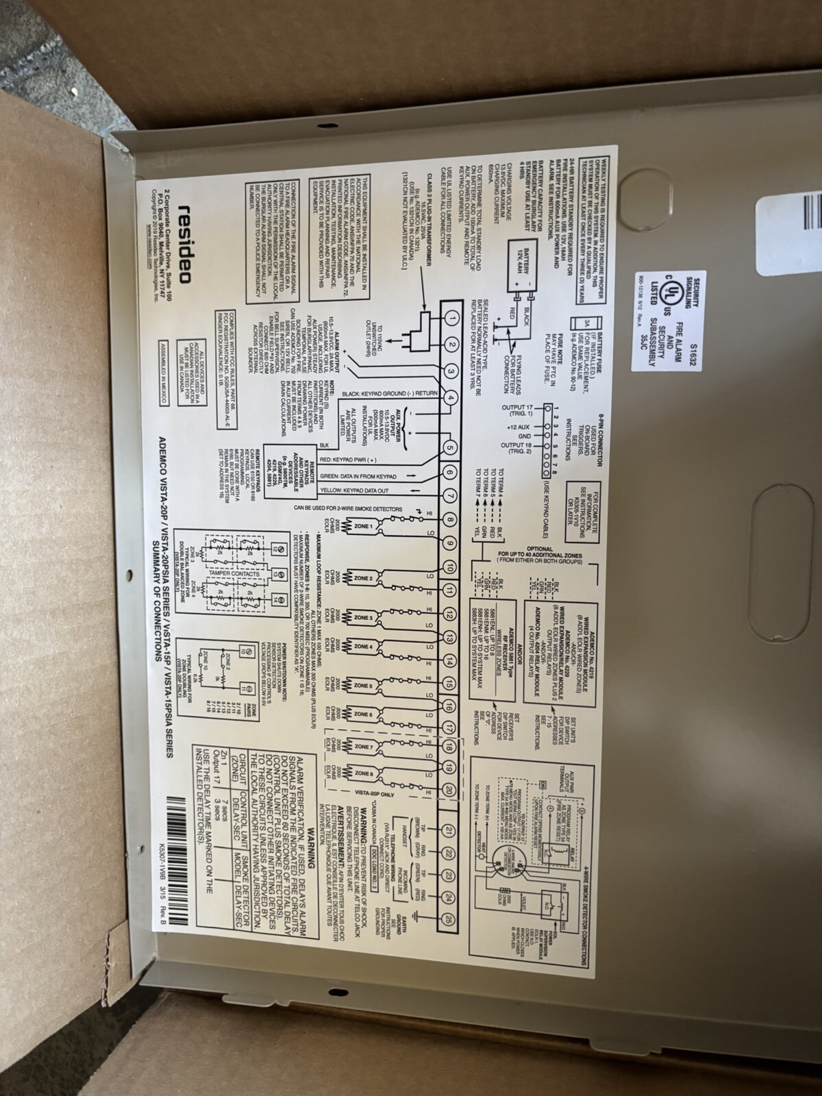 Honeywell VISTA-20P Ademco Control Panel
