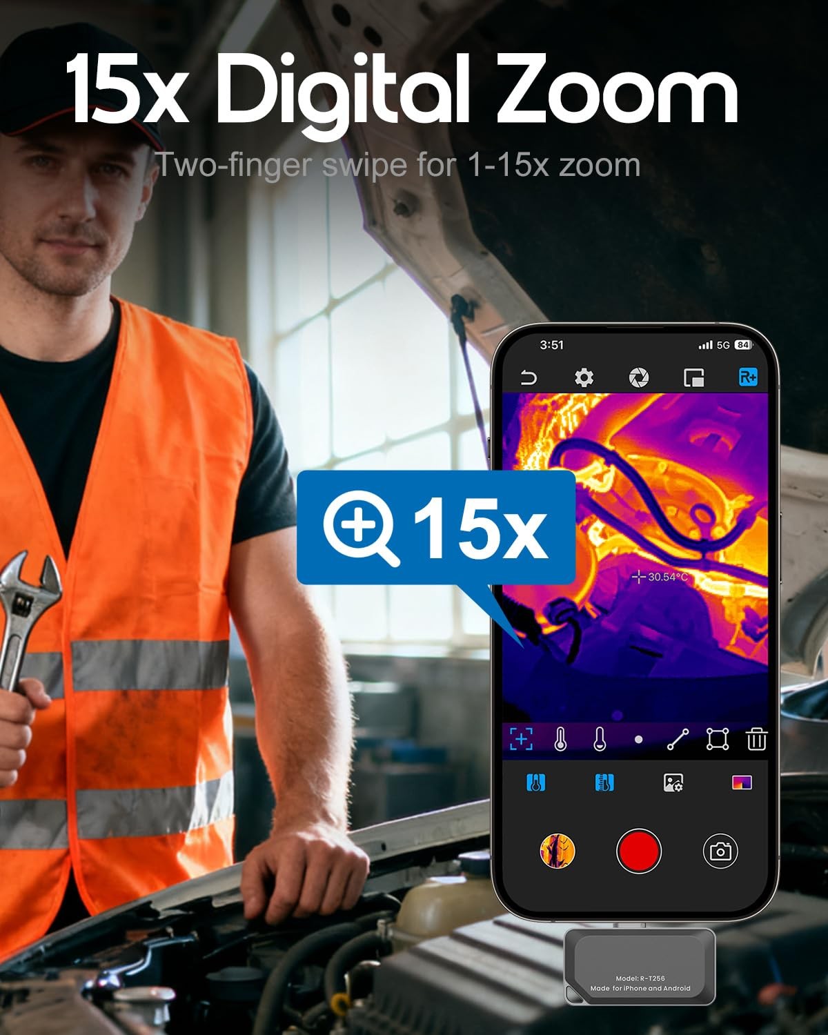 REVASRI Thermal Camera for iOS and Android, 512×384 Super IR Resolution Black