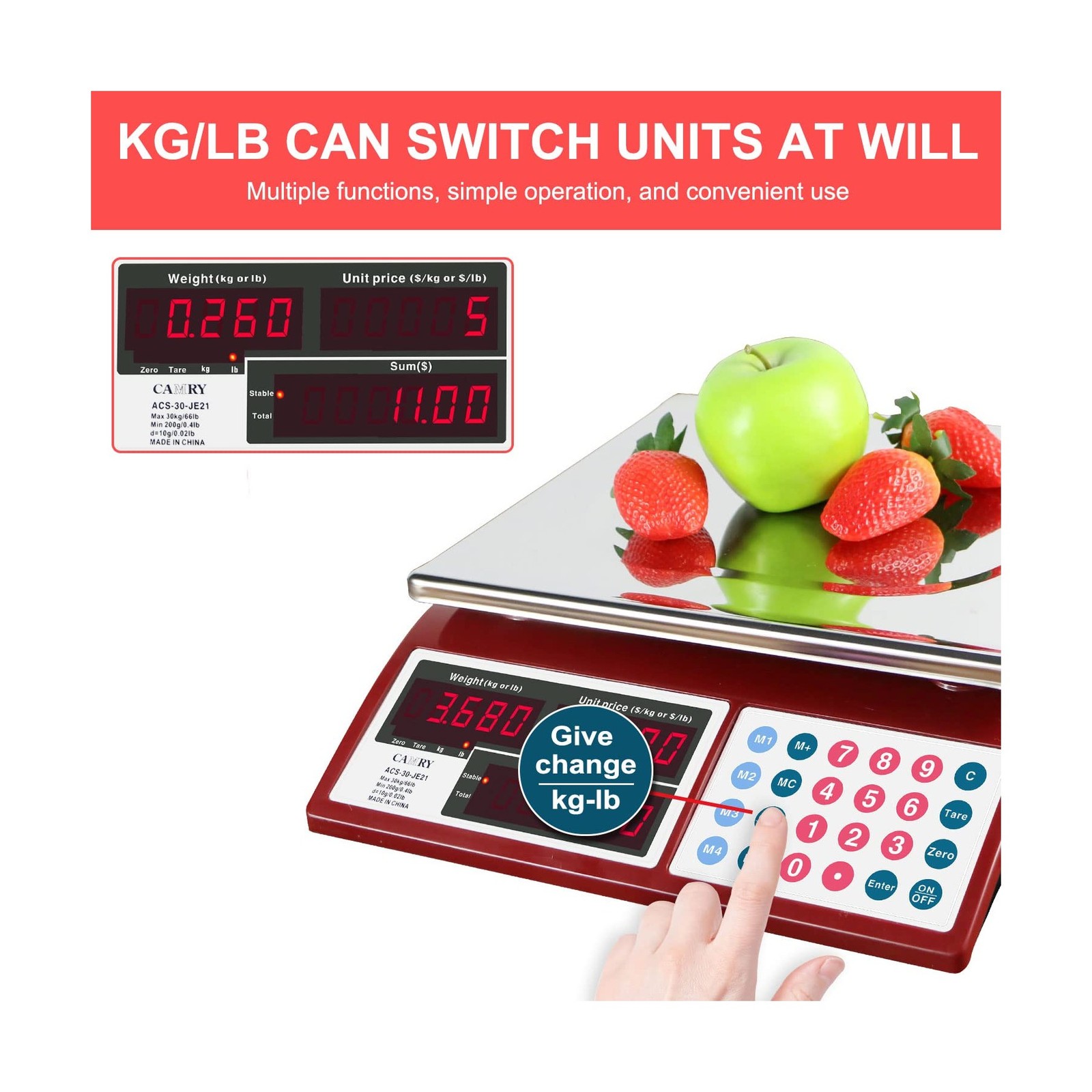 CAMRY Price Computing Scale Commercial Food Scale 66lb / 30kg Fruit Meat Prod…