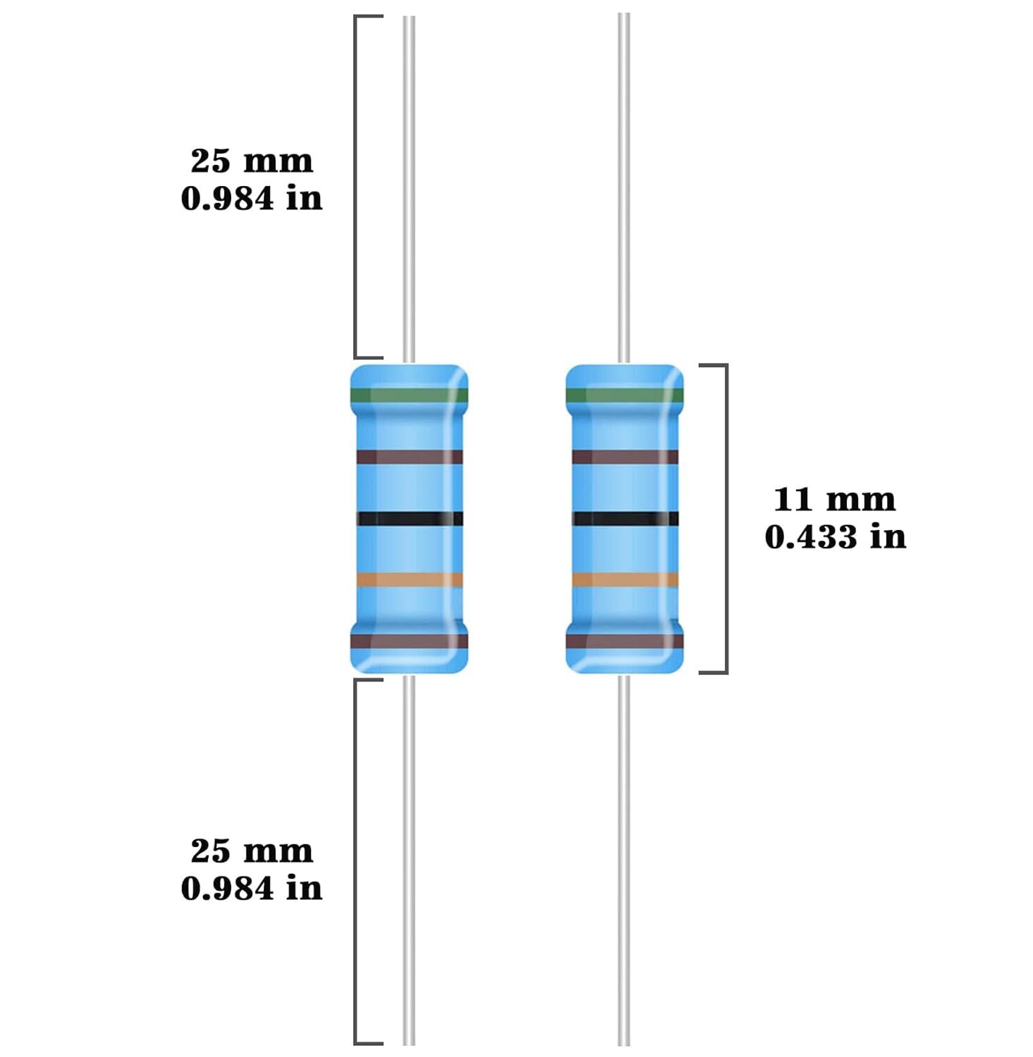 25 Values 1W Metal Film Resistor Kit from 1 Ohm to 1M Ohm 1 Watt 1% Resistors