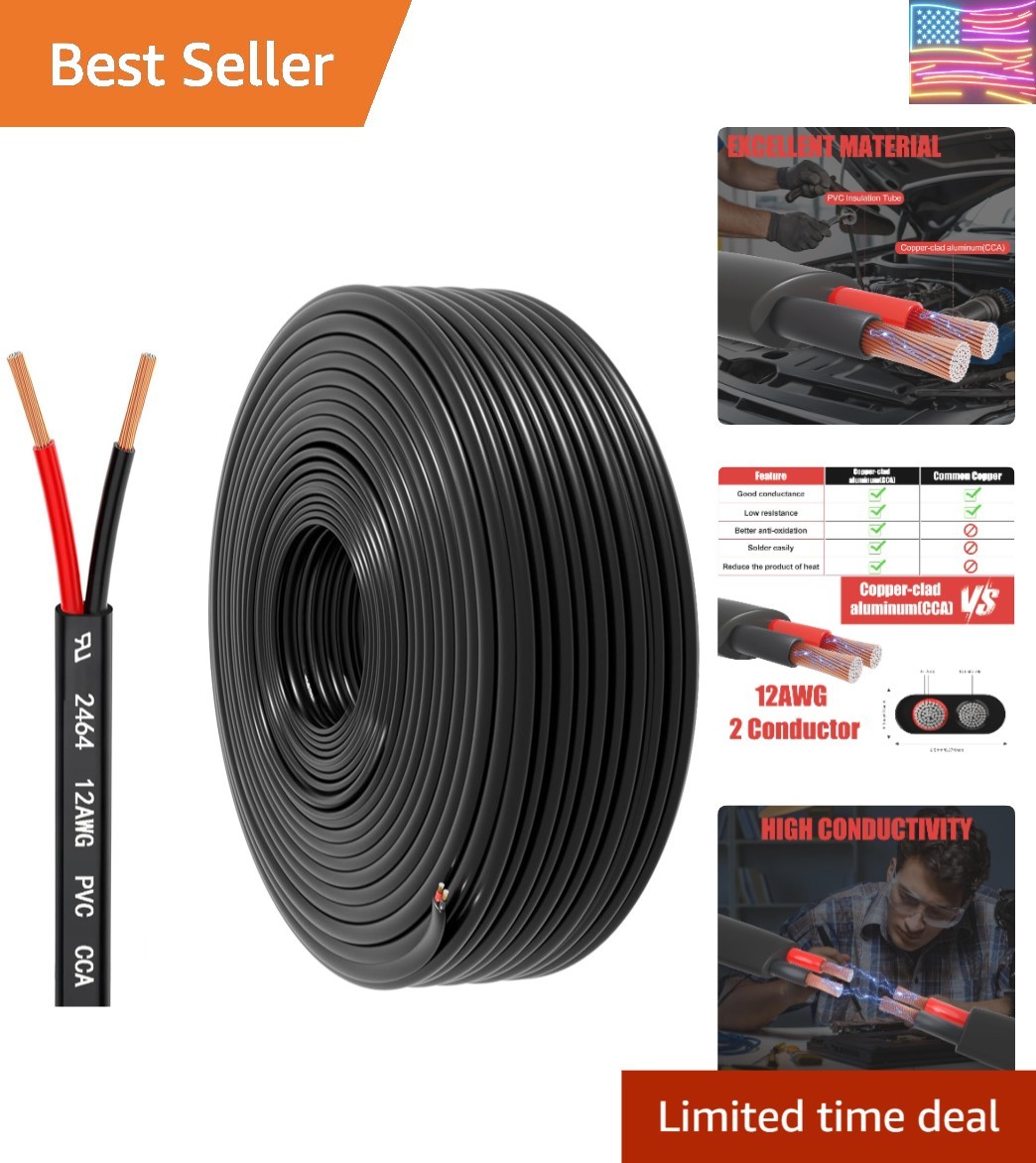 12 Gauge Wire 2 Conductor Electrical Wire, 12 AWG 3.3mm² Wire PVC Cord, 12V/2…