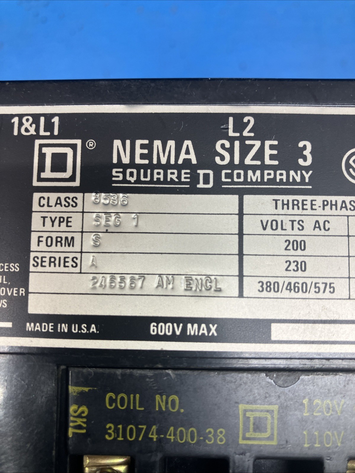 Square D Nema Size 3 Motor Starter Contactor 120V Coil 3 Pole 8536SEG1SA