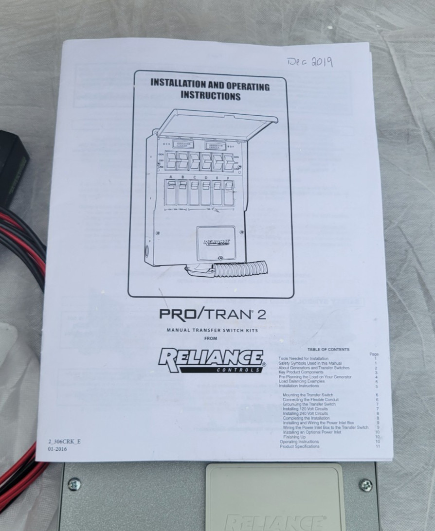 RELIANCE CONTROLS PRO/TRAN 2, 30A MANUAL TRANSFER SWITCH KIT INLET BOX