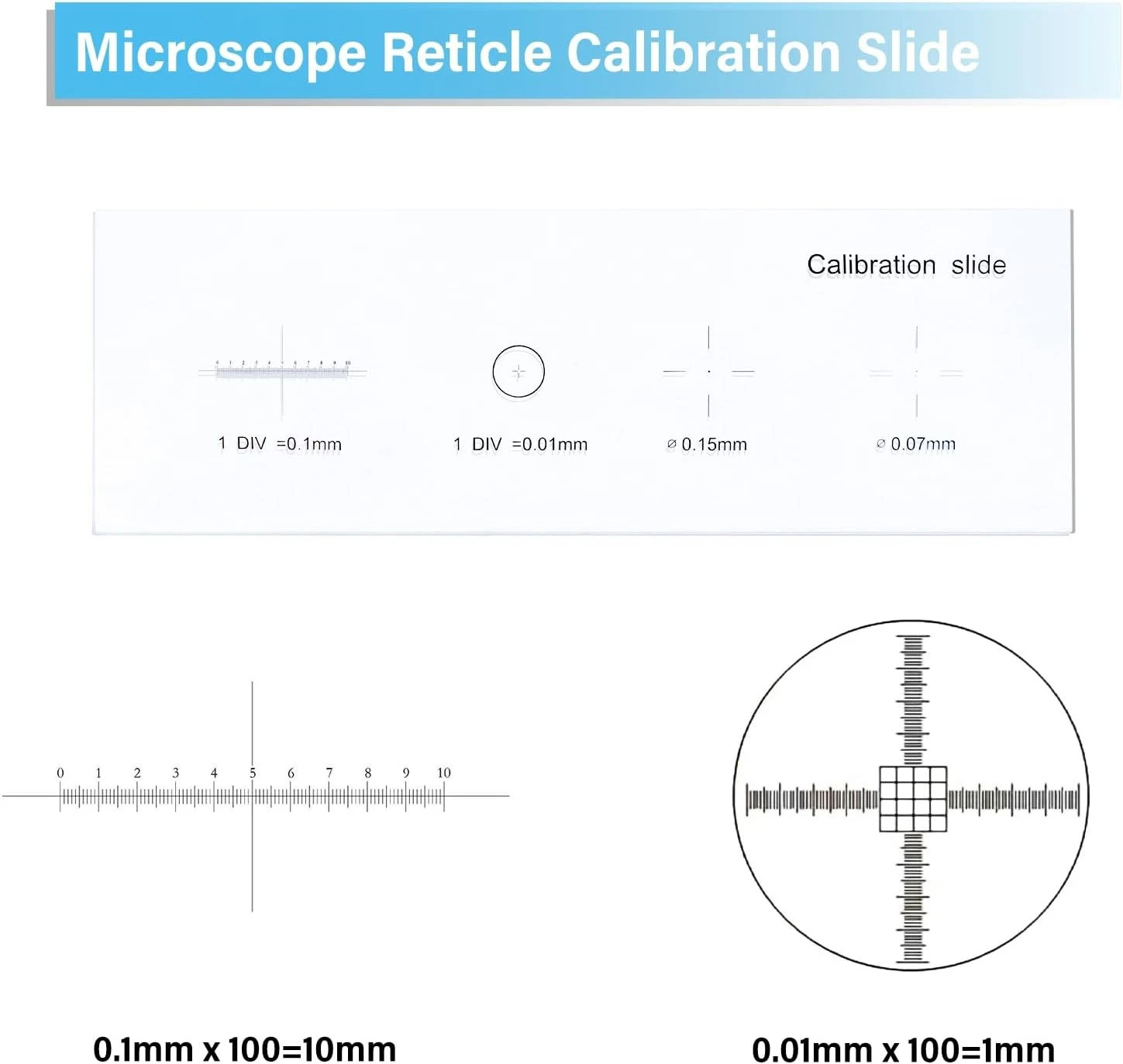 Microscope Stage Micrometer Calibration Slide 0.01mm with 4 Scales
