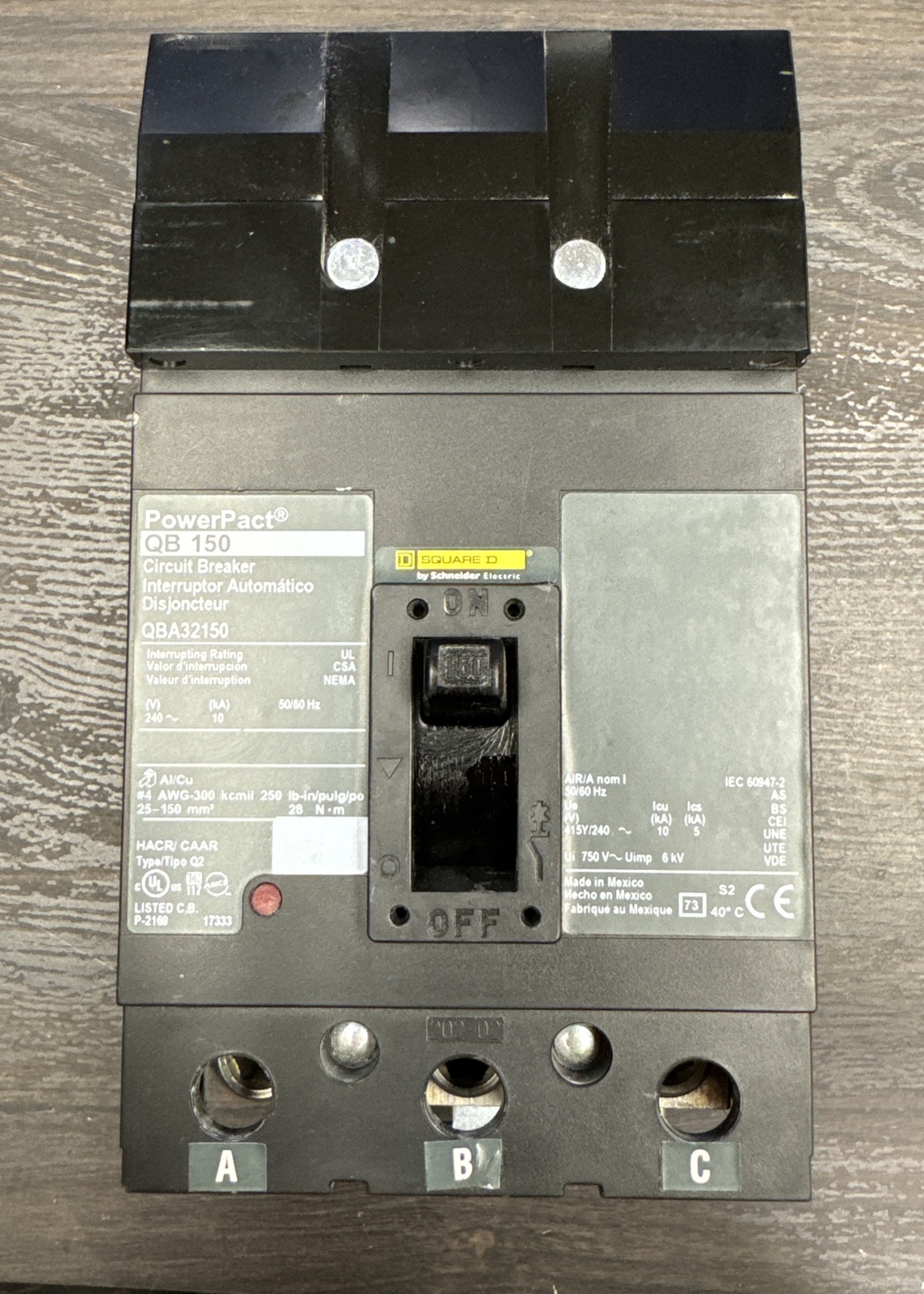 QBA32150 Square D 150 Amp 240V 3 Pole 10kA@240V I-Line Circuit Breaker