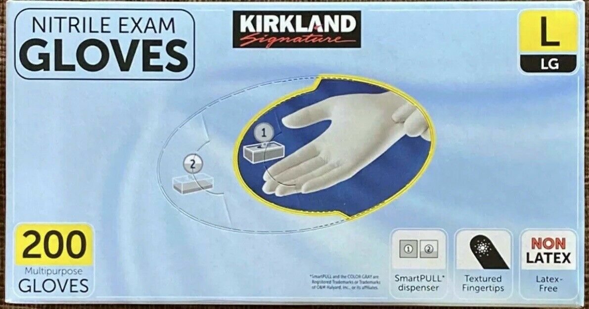 Kirkland Signature Nitrile Exam Gloves,Size Large. 200 Gloves