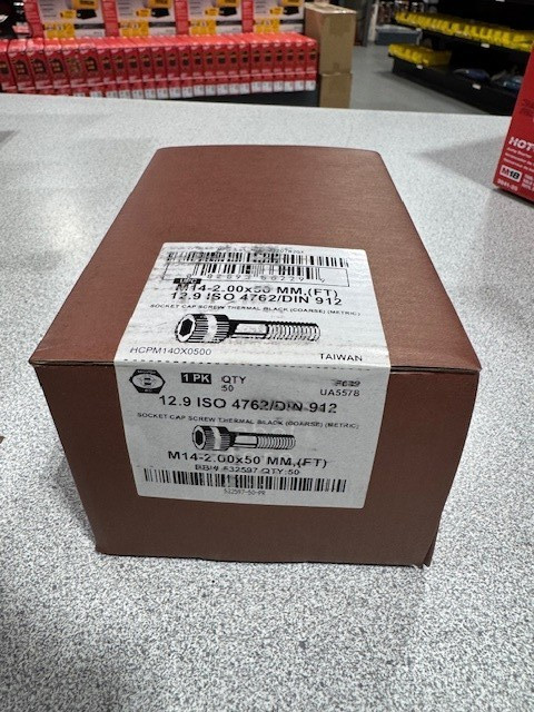 Socket Head Cap Screw M14x2x50, 12.9 ISO 4762/DIN 912, Black Oxide, 50/Box