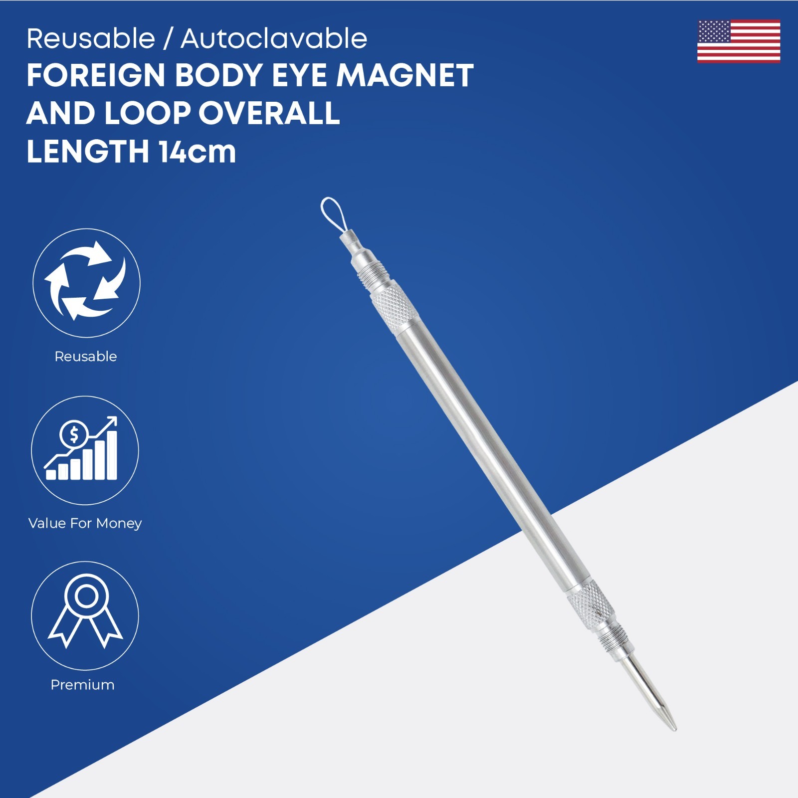 Foreign Body Eye Magnet with Loop 14 cm Stainless Steel Ophthalmic Instruments