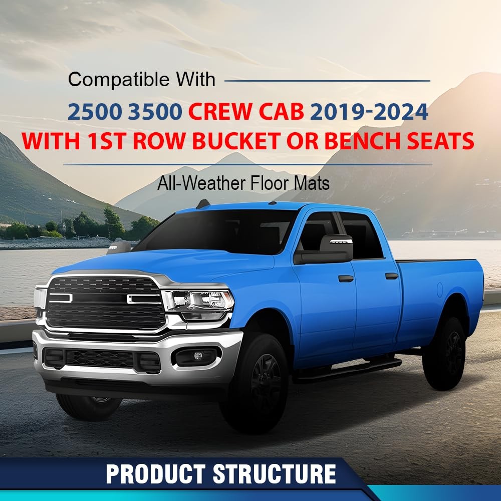 Black TPE Liners 3PCS for Dodge Ram 2500 3500 Crew Cab 2019-2024 Bucket Bench Se