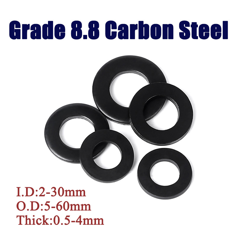 Grade 8.8 High Tensile Black Flat Washers Carbon Steel I.D:2mm-30mm O.D:5mm-60mm