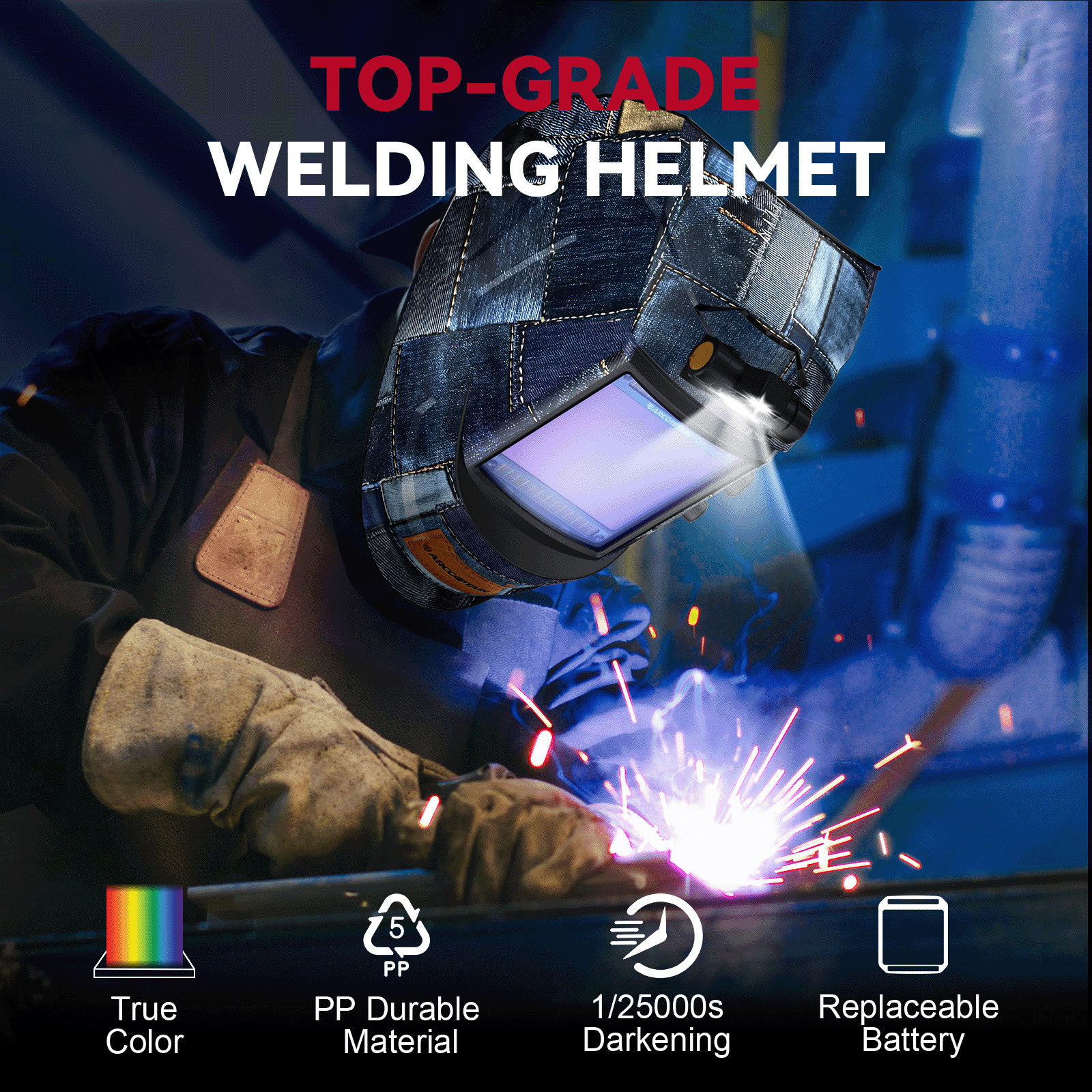 ARCCAPTAIN True Color Auto Darkening Welding Helmet for Arc Tig Mig with Light🔥