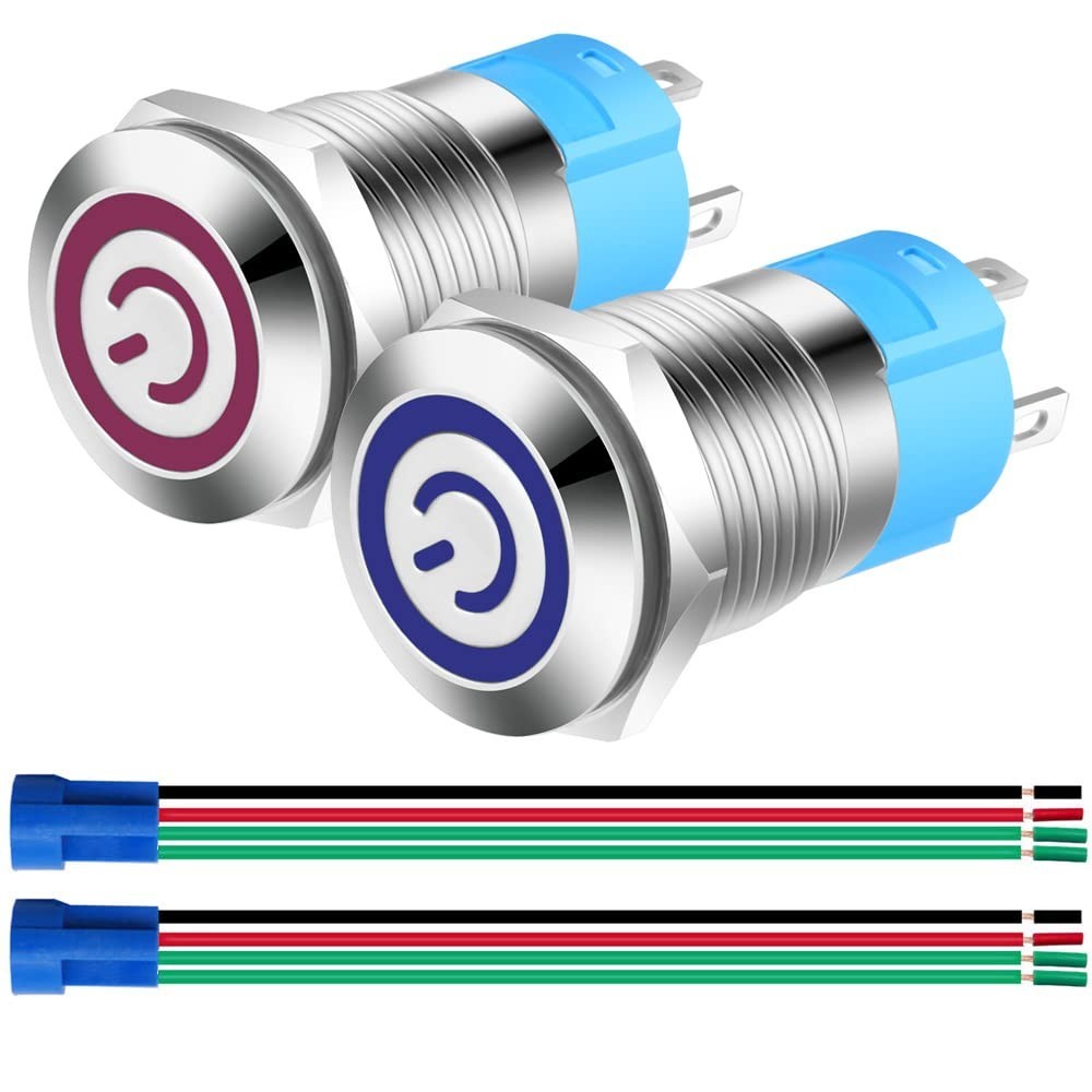 Latching 2PCS Stainless Steel Push Button Switch with LED and Protection