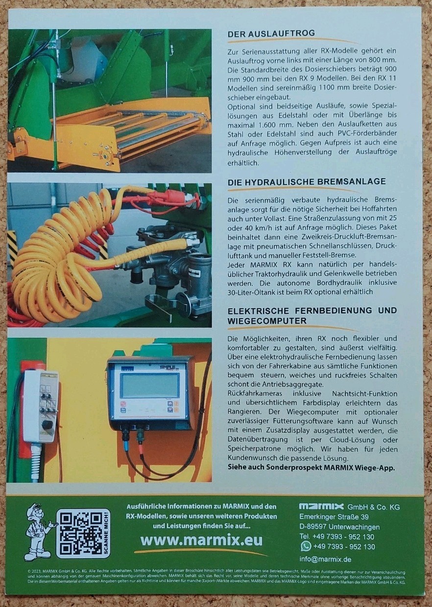 2023 Marmix RX 9 / RX 11 M Mixing Truck Brochure – German – Excellent Condition
