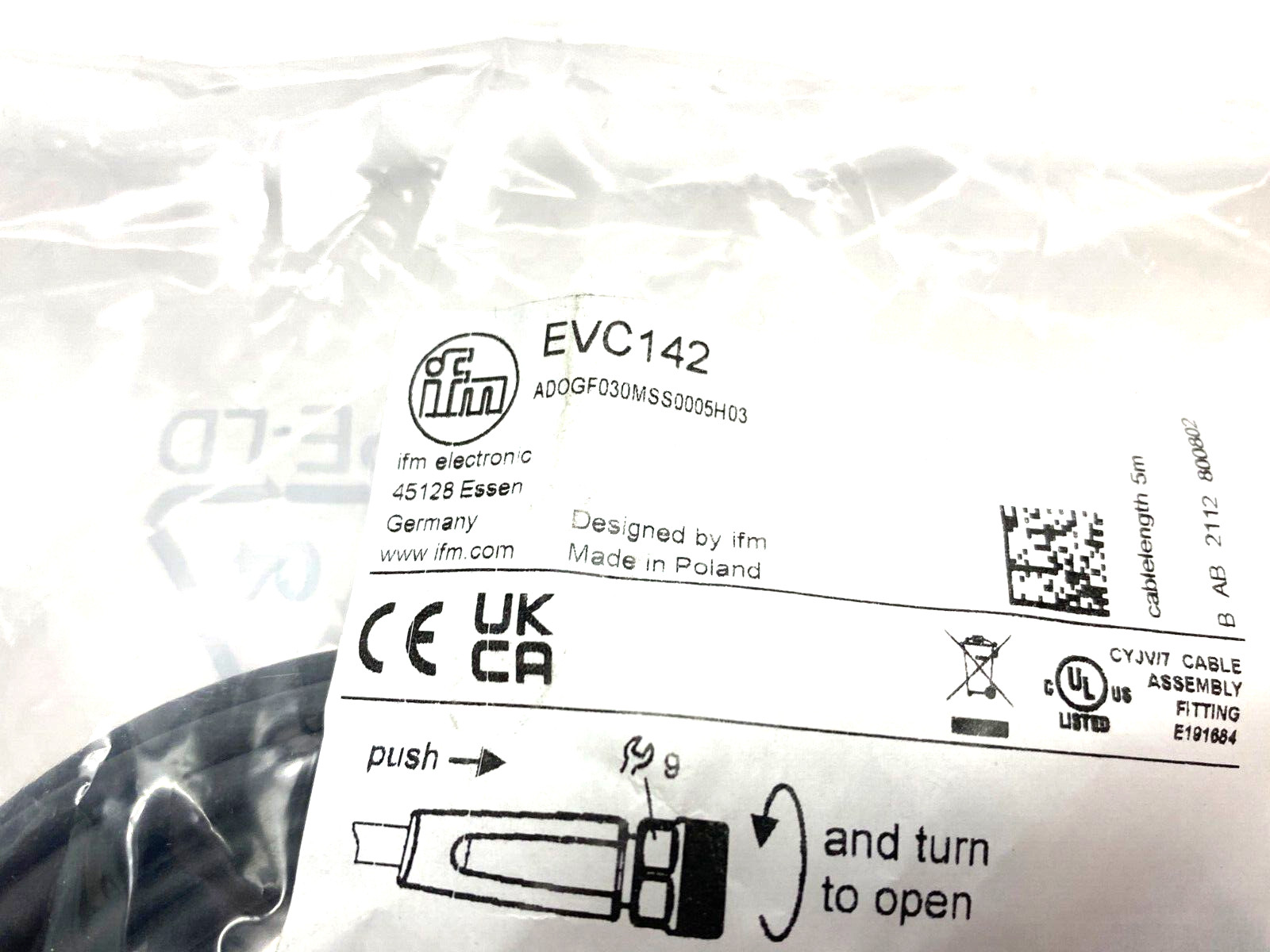 Ifm EVC142 Single Ended Female M8 to Pigtail Cordset ADOGF030MSS0005H03
