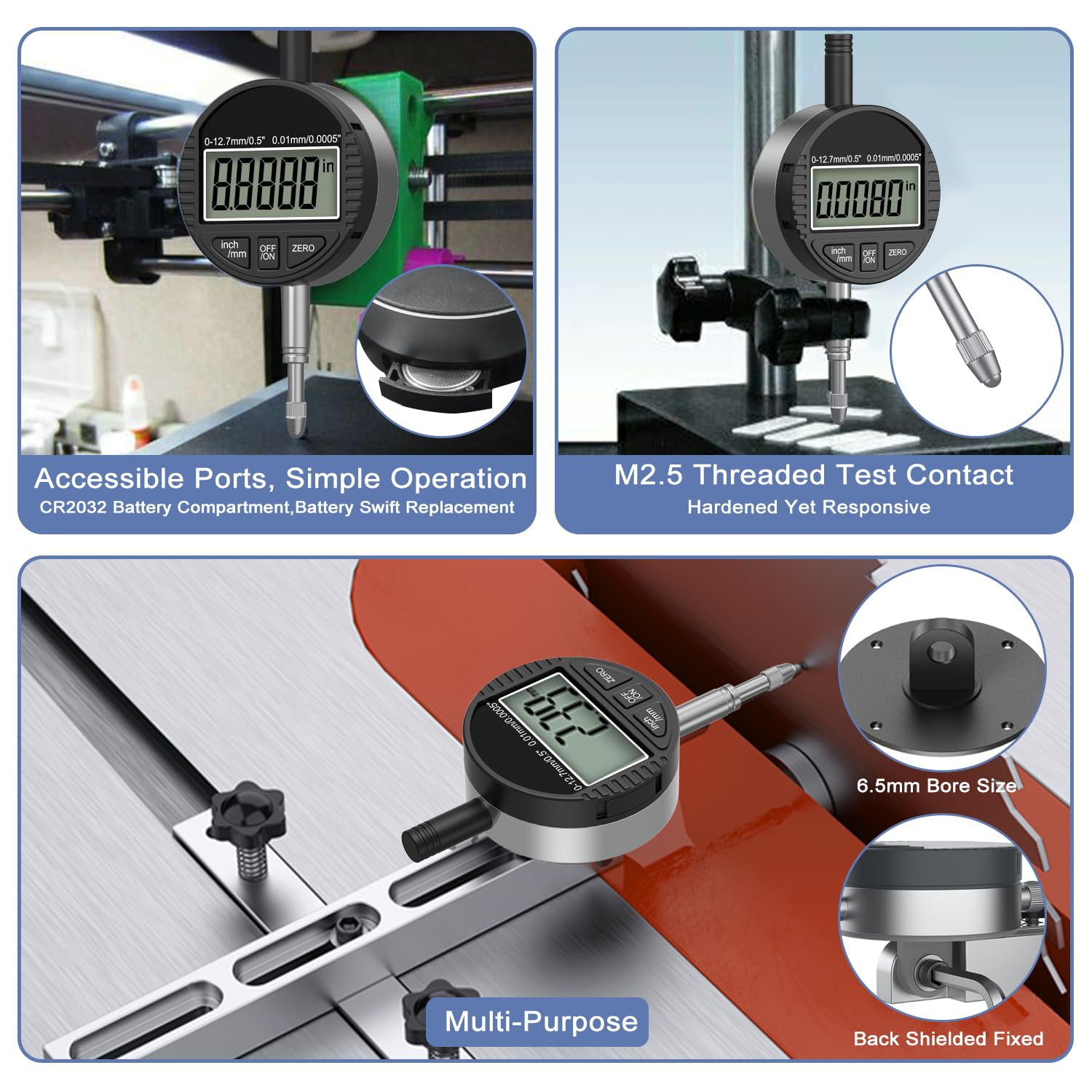 HDLNKAK Electronic Digital Dial Indicator Gauge 0-12.7Mm/0.5” Inch/Metric Conver